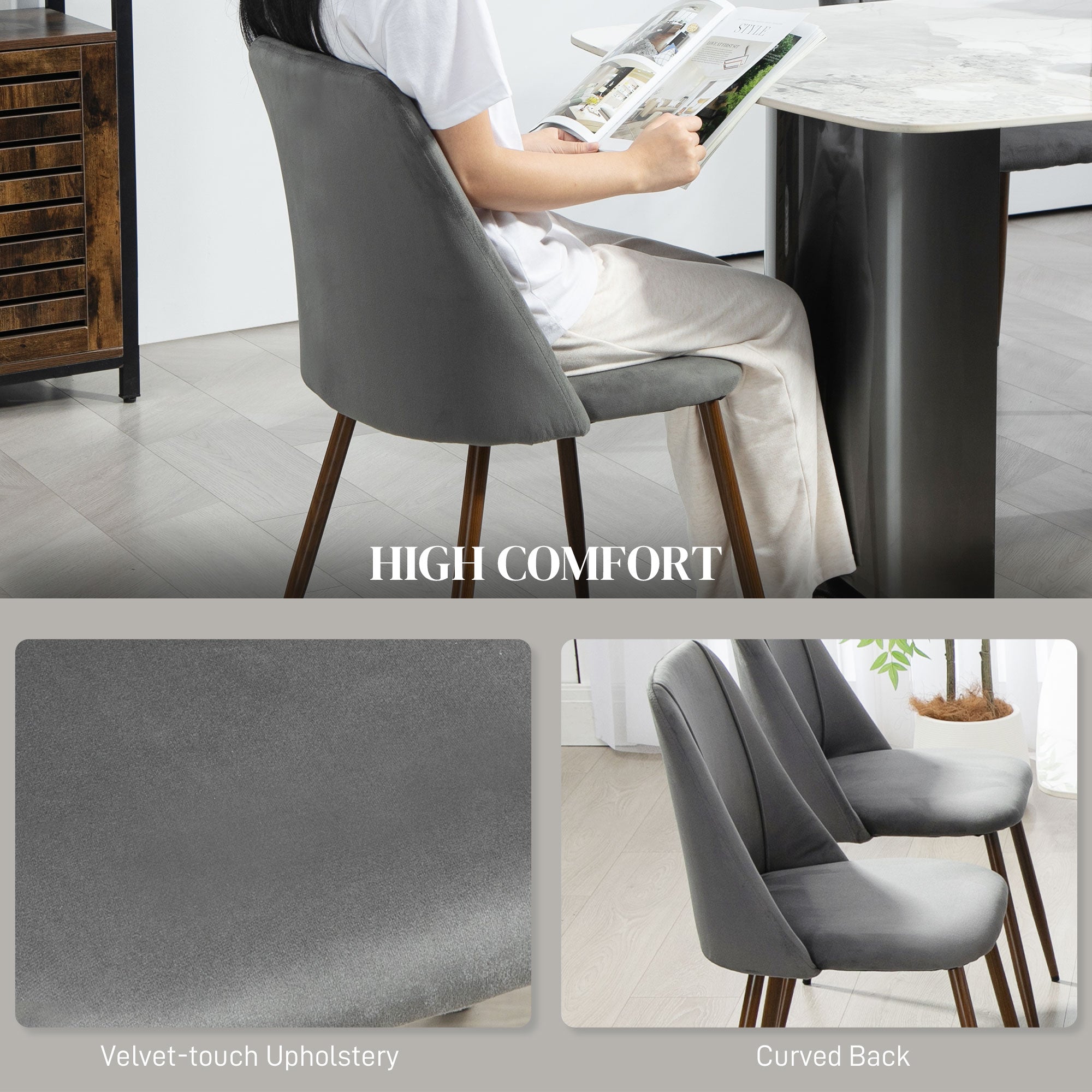 Dining Chairs Set of 4 - Velvet Dark Grey-DECOROLALA