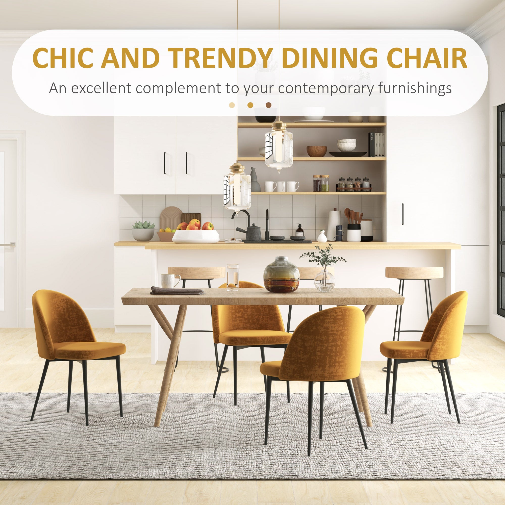 Dining Chairs Set of 4 - Yellow Velvet Mid-Back-DECOROLALA