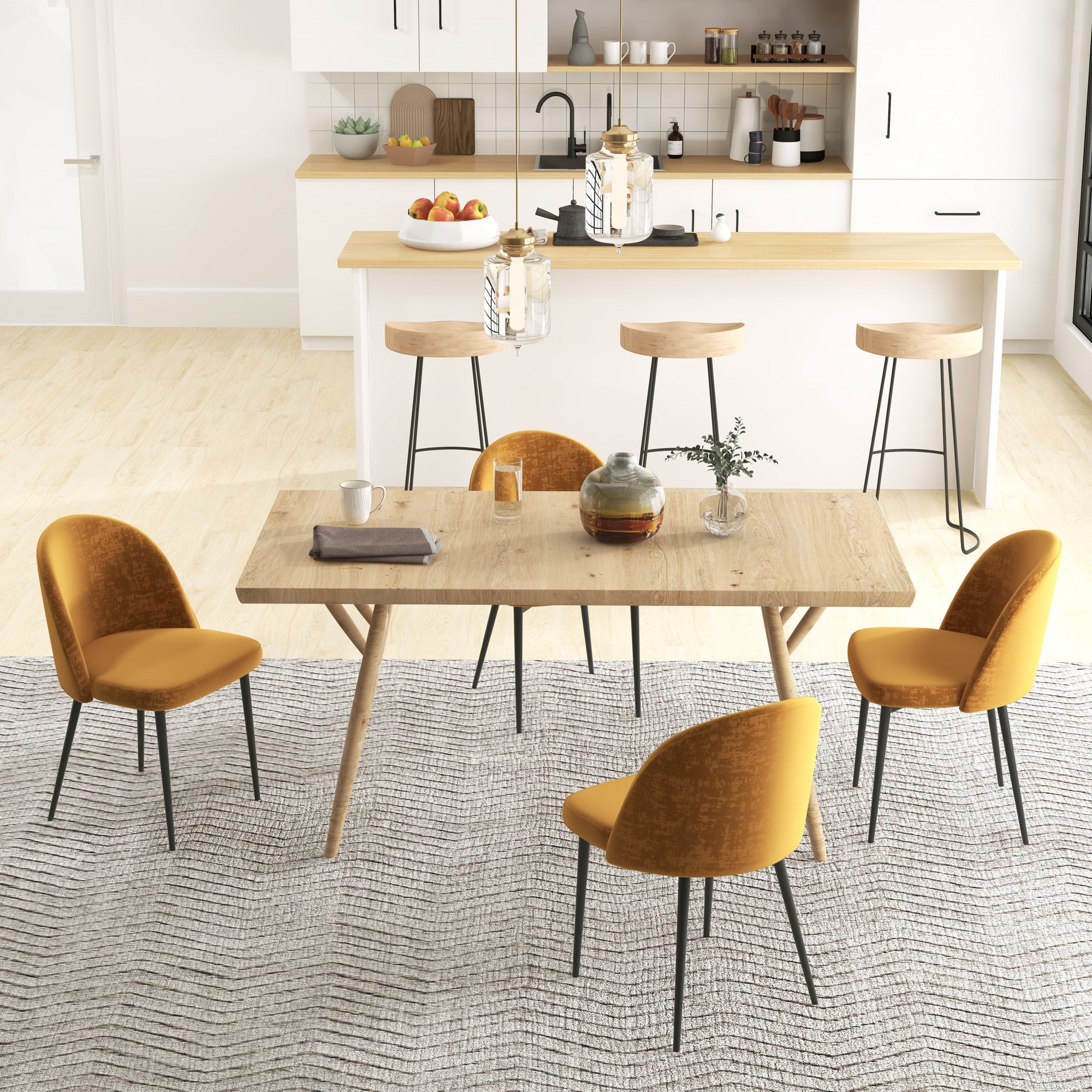 Dining Chairs Set of 4 - Yellow Velvet Mid-Back-DECOROLALA