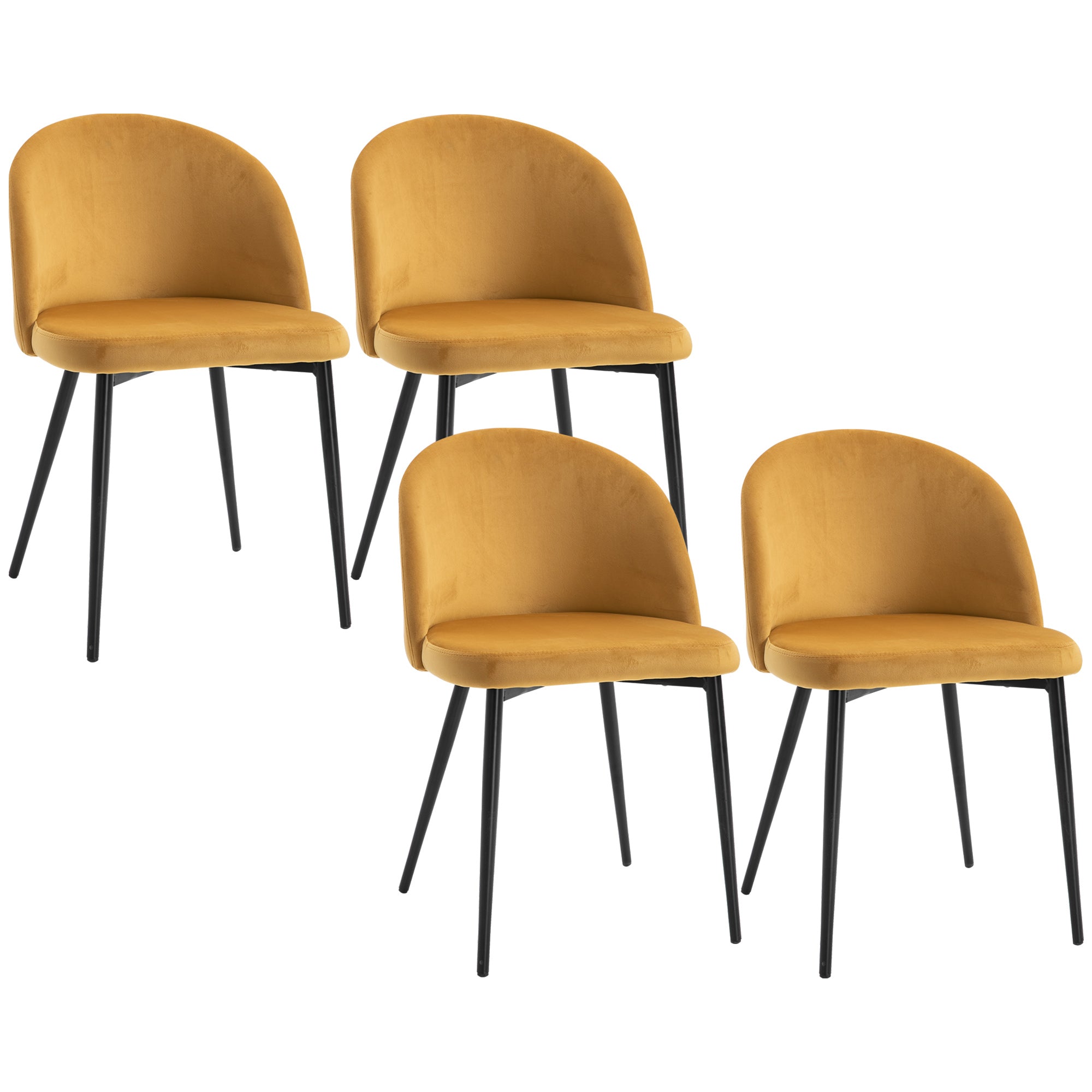 Dining Chairs Set of 4 - Yellow Velvet Mid-Back-DECOROLALA