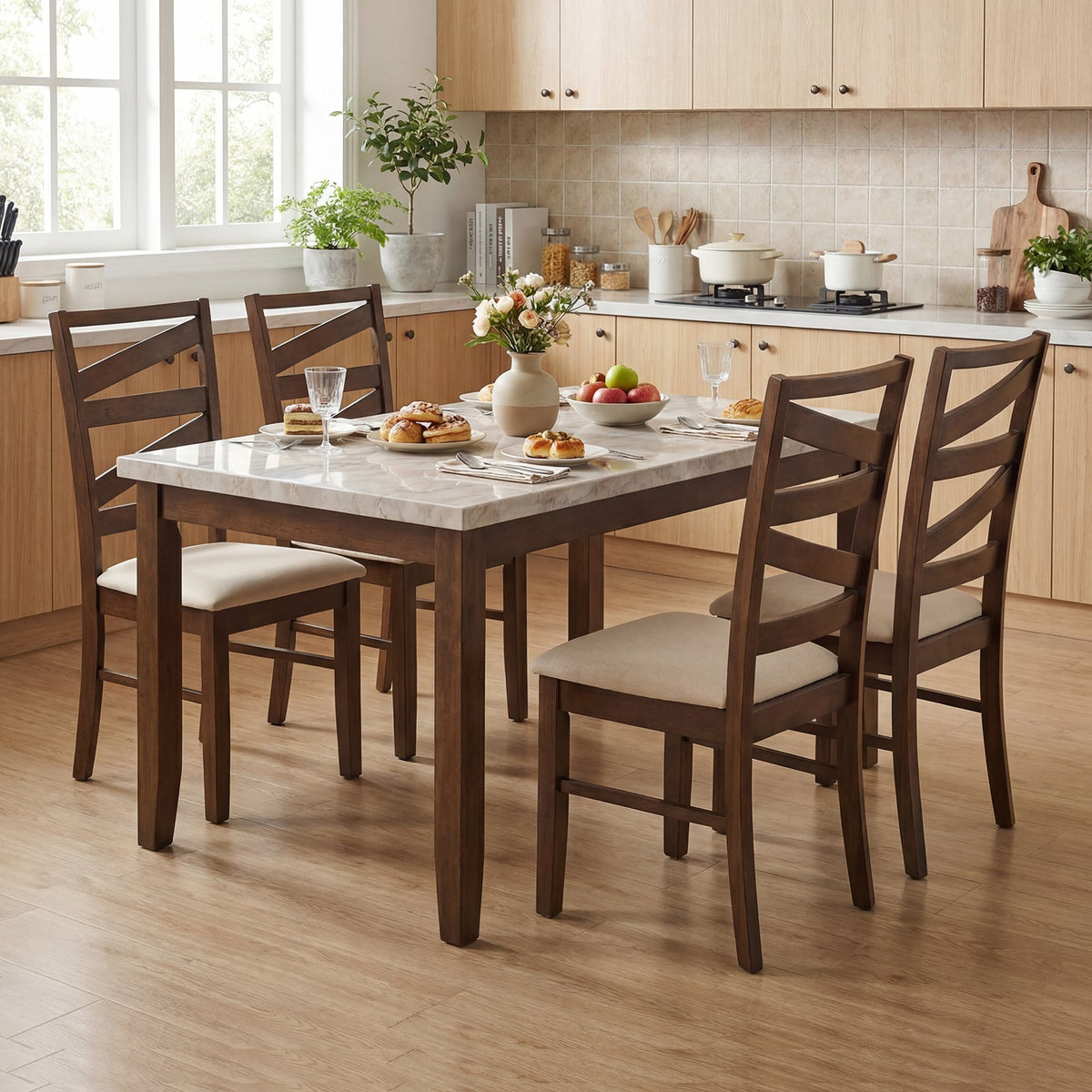 Dining Chairs Set of 4 with Backrests and Rubber Wood Frames-Brown-Dining Chairs-DECOROLALA