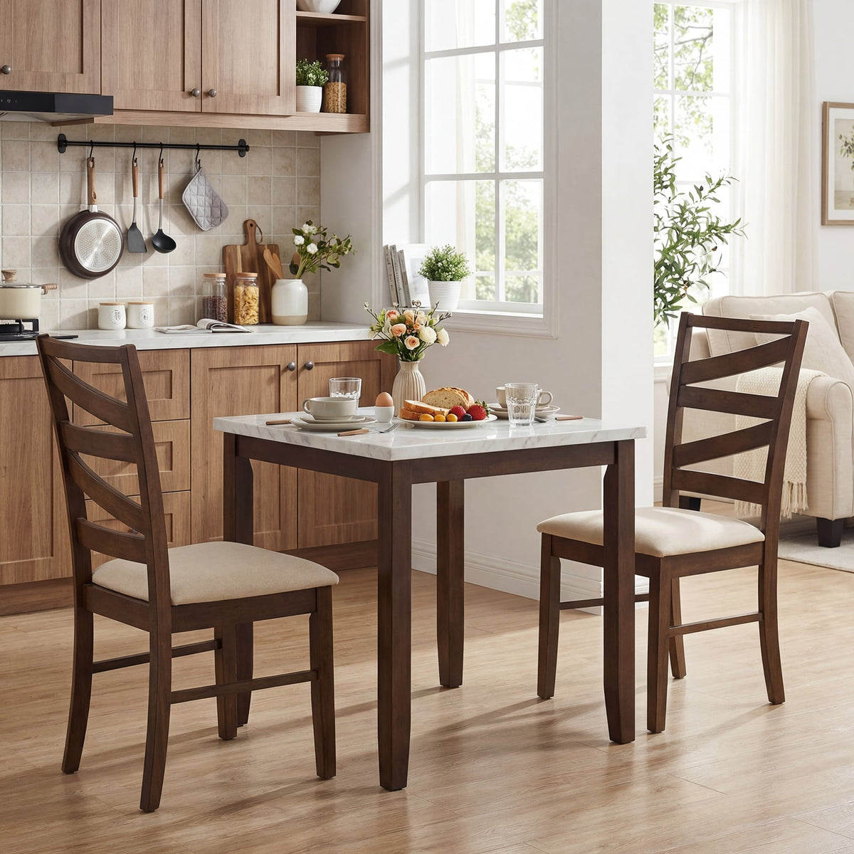 Dining Chairs Set of 4 with Backrests and Rubber Wood Frames-Brown-Dining Chairs-DECOROLALA