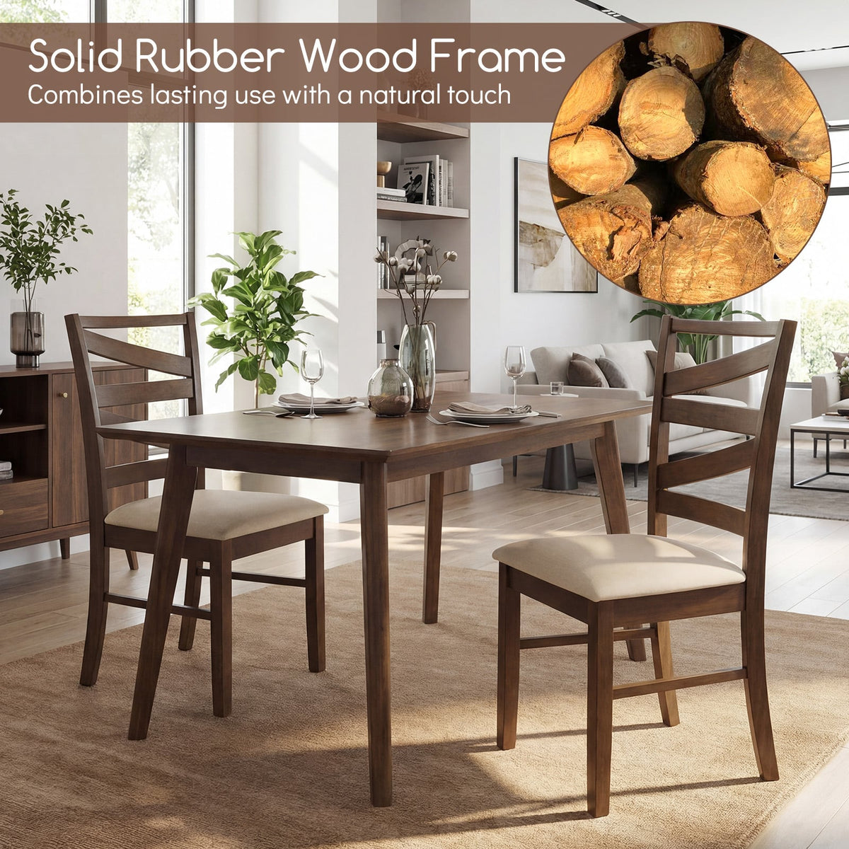 Dining Chairs Set of 4 with Backrests and Rubber Wood Frames-Brown-Dining Chairs-DECOROLALA