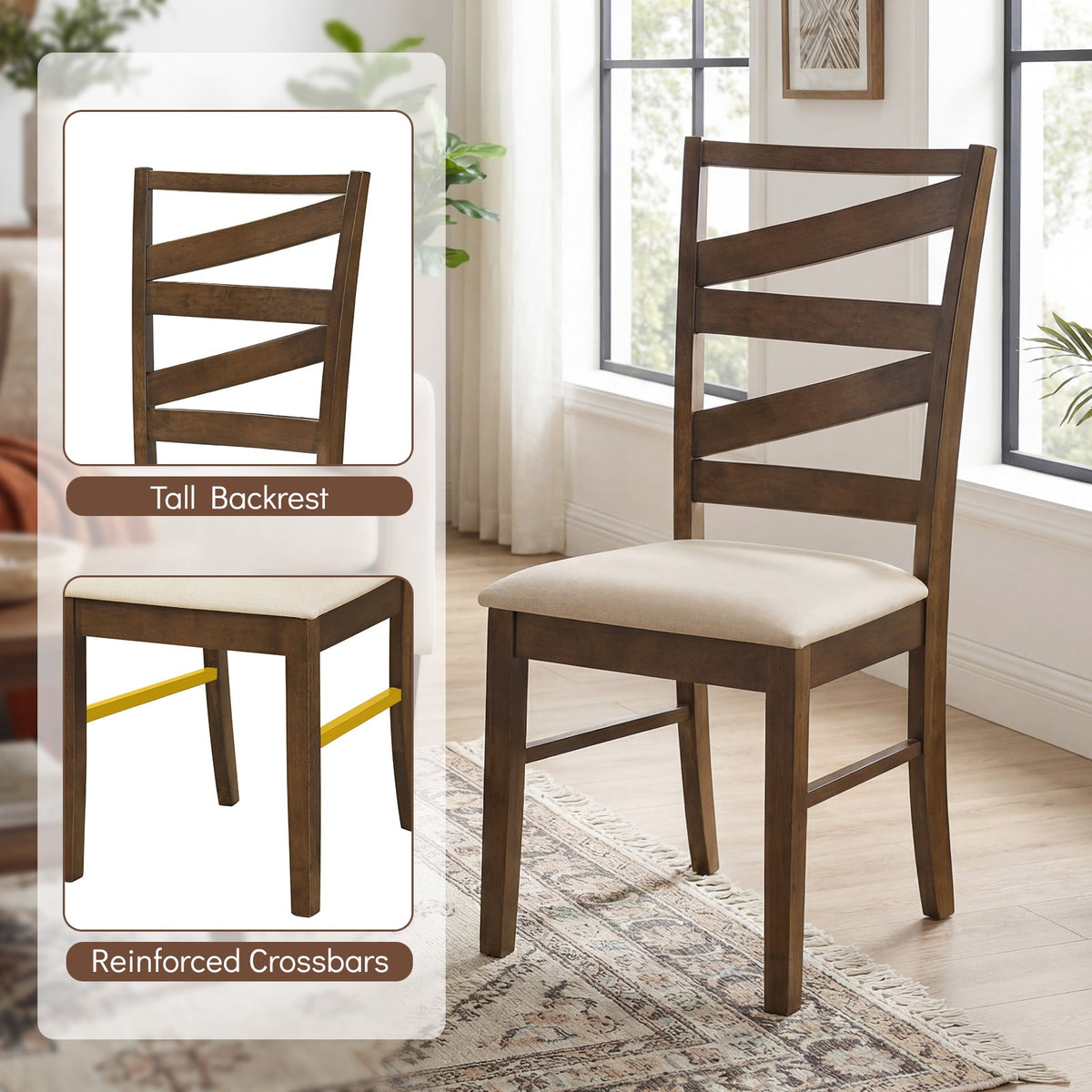 Dining Chairs Set of 4 with Backrests and Rubber Wood Frames-Brown-Dining Chairs-DECOROLALA