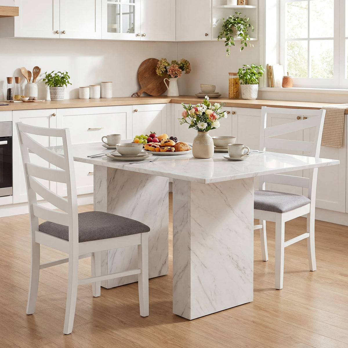 Dining Chairs Set of 4 with Backrests and Rubber Wood Frames-White-Dining Chairs-DECOROLALA