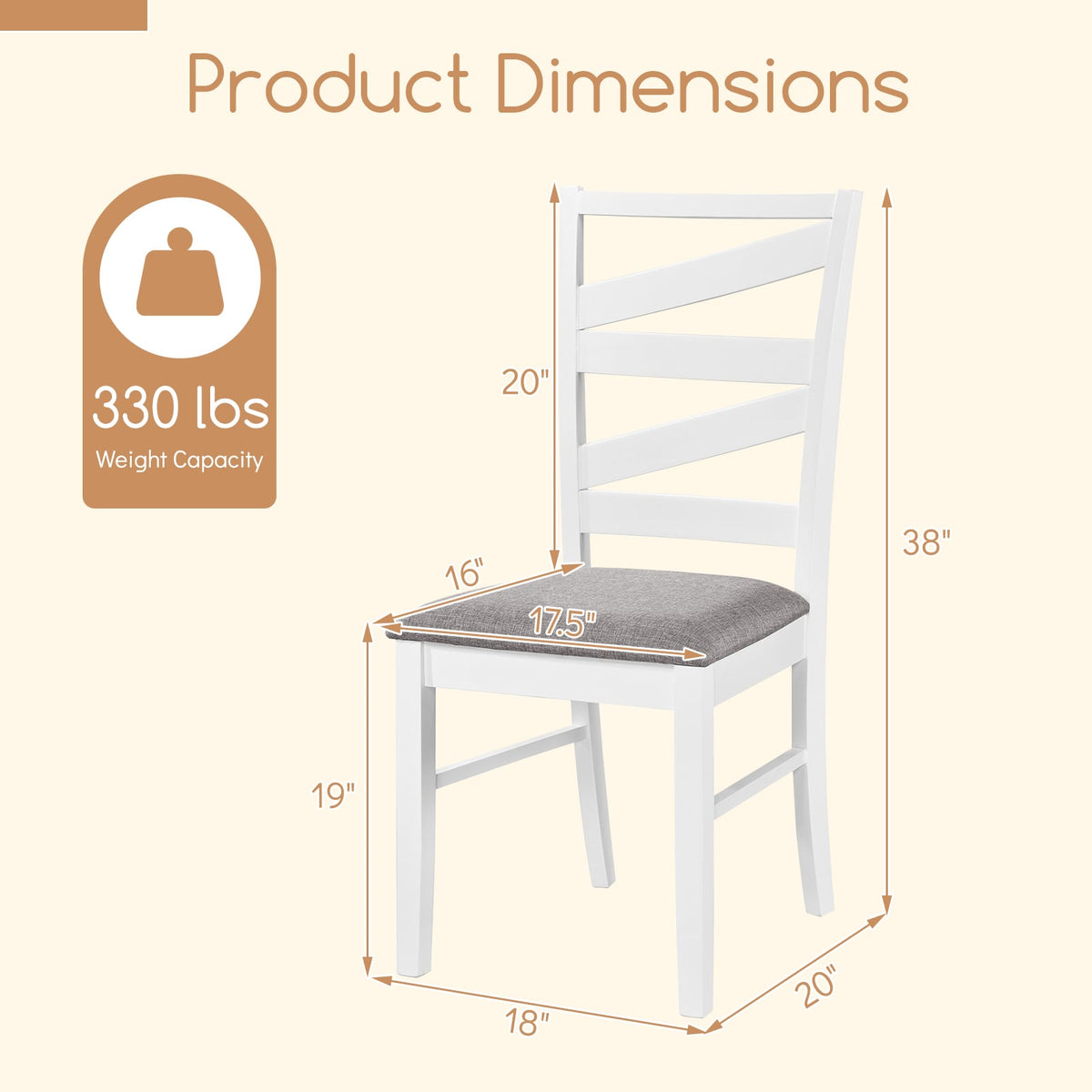 Dining Chairs Set of 4 with Backrests and Rubber Wood Frames-White-Dining Chairs-DECOROLALA