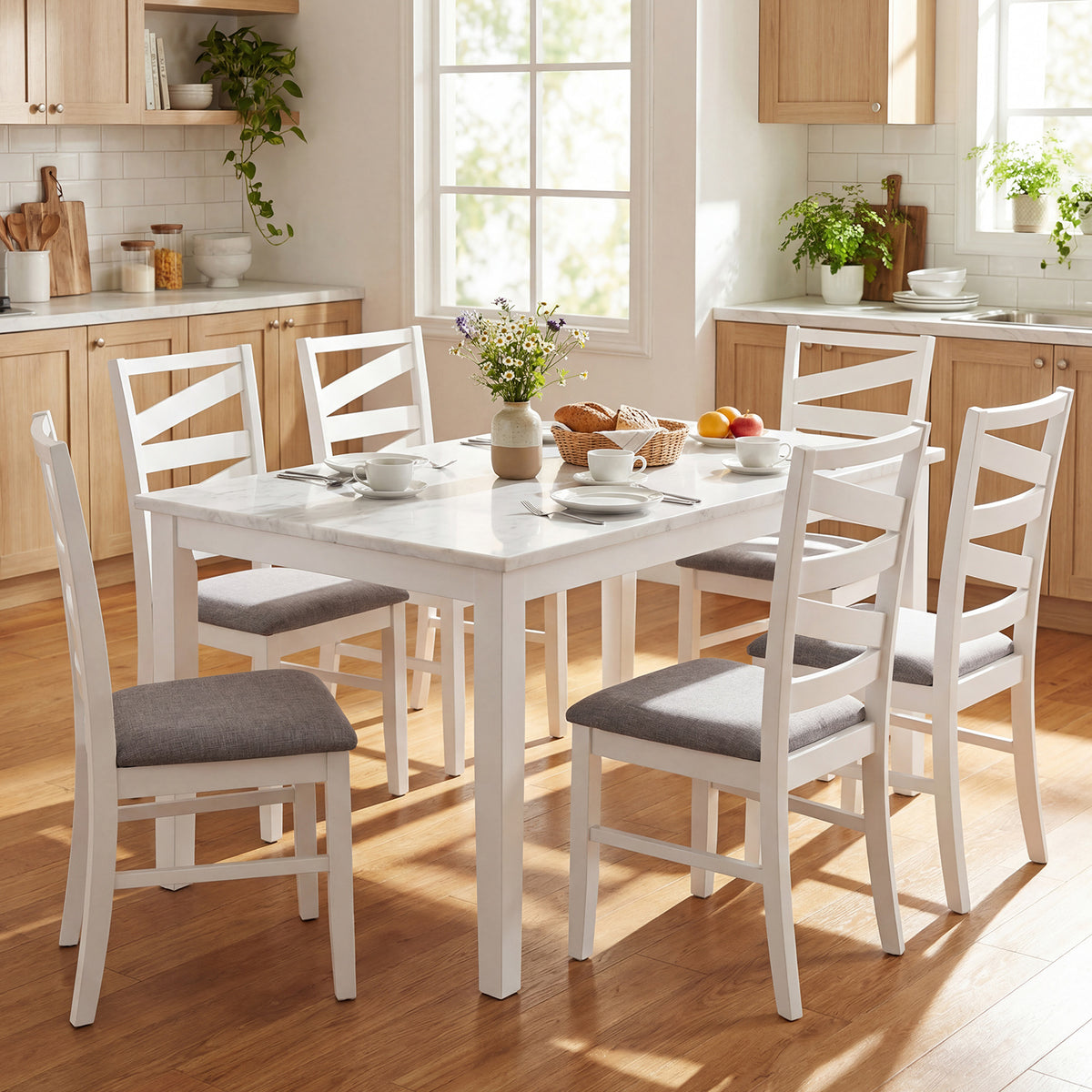 Dining Chairs Set of 4 with Backrests and Rubber Wood Frames-White-Dining Chairs-DECOROLALA