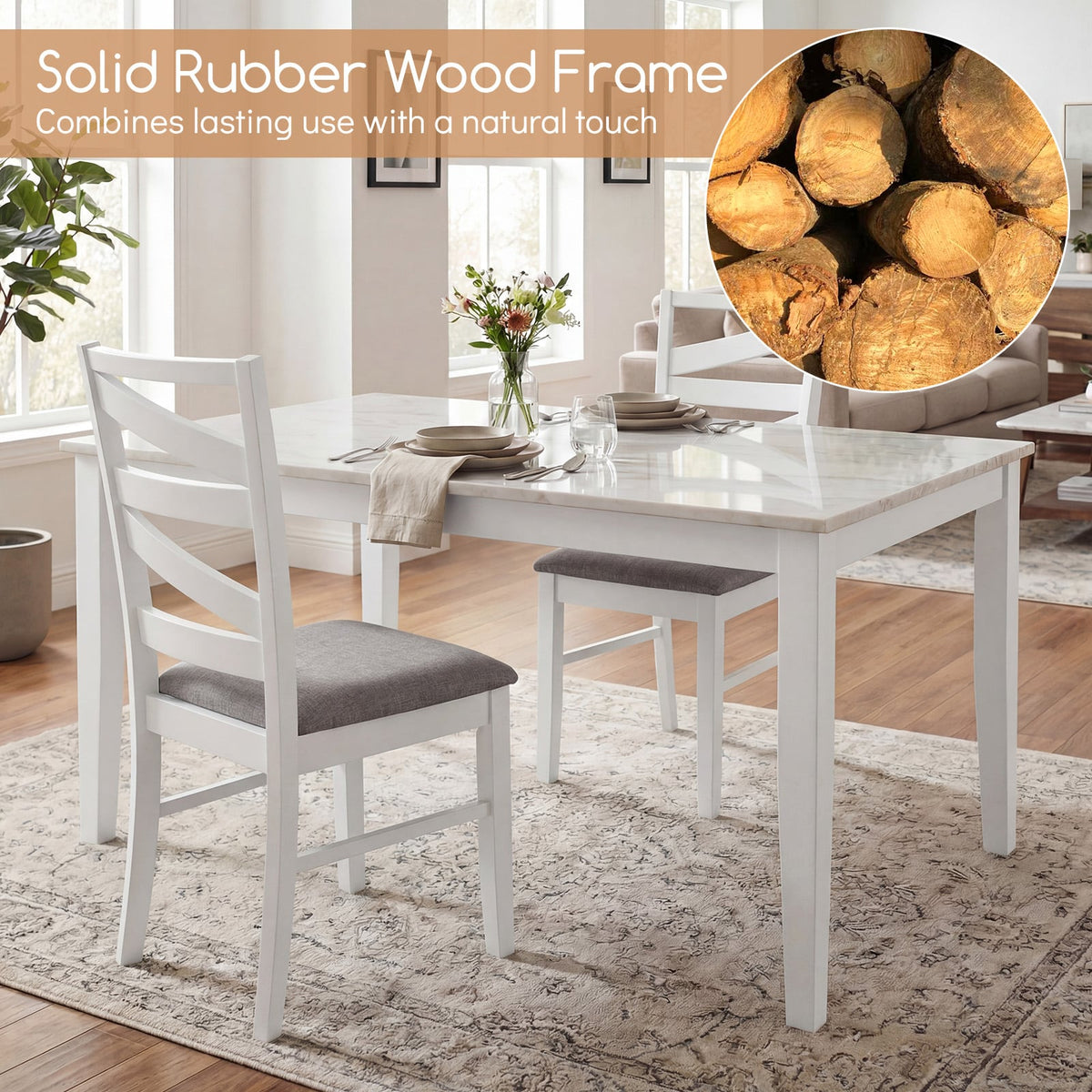 Dining Chairs Set of 4 with Backrests and Rubber Wood Frames-White-Dining Chairs-DECOROLALA