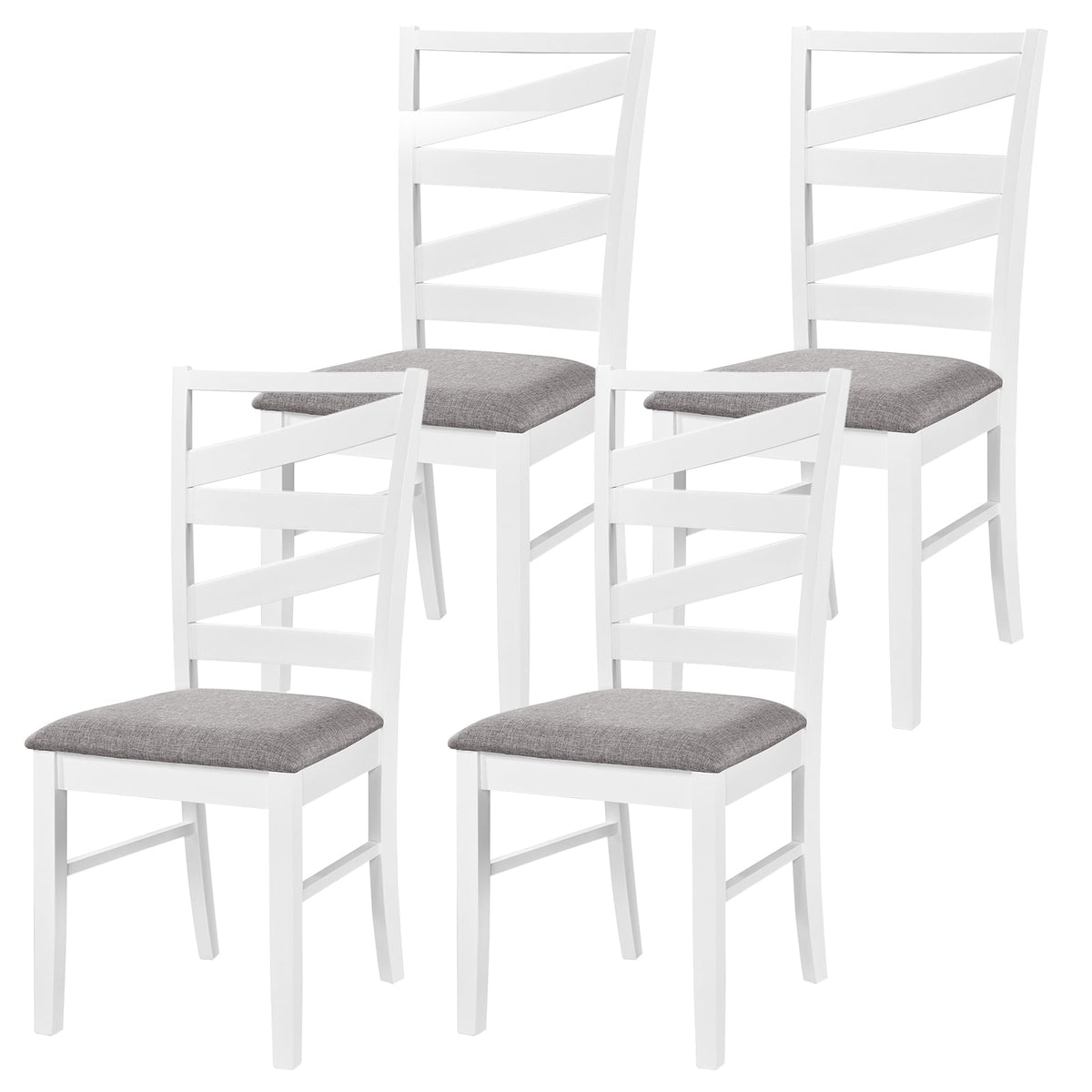 Dining Chairs Set of 4 with Backrests and Rubber Wood Frames-White-Dining Chairs-DECOROLALA