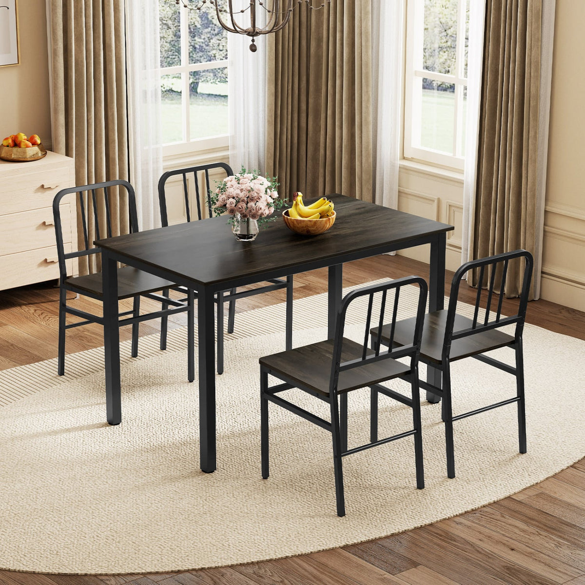 Dining Chairs Set of 4 with Slatted Backrest & Metal Frame and Wooden Seat-Gray-Dining Chairs-DECOROLALA