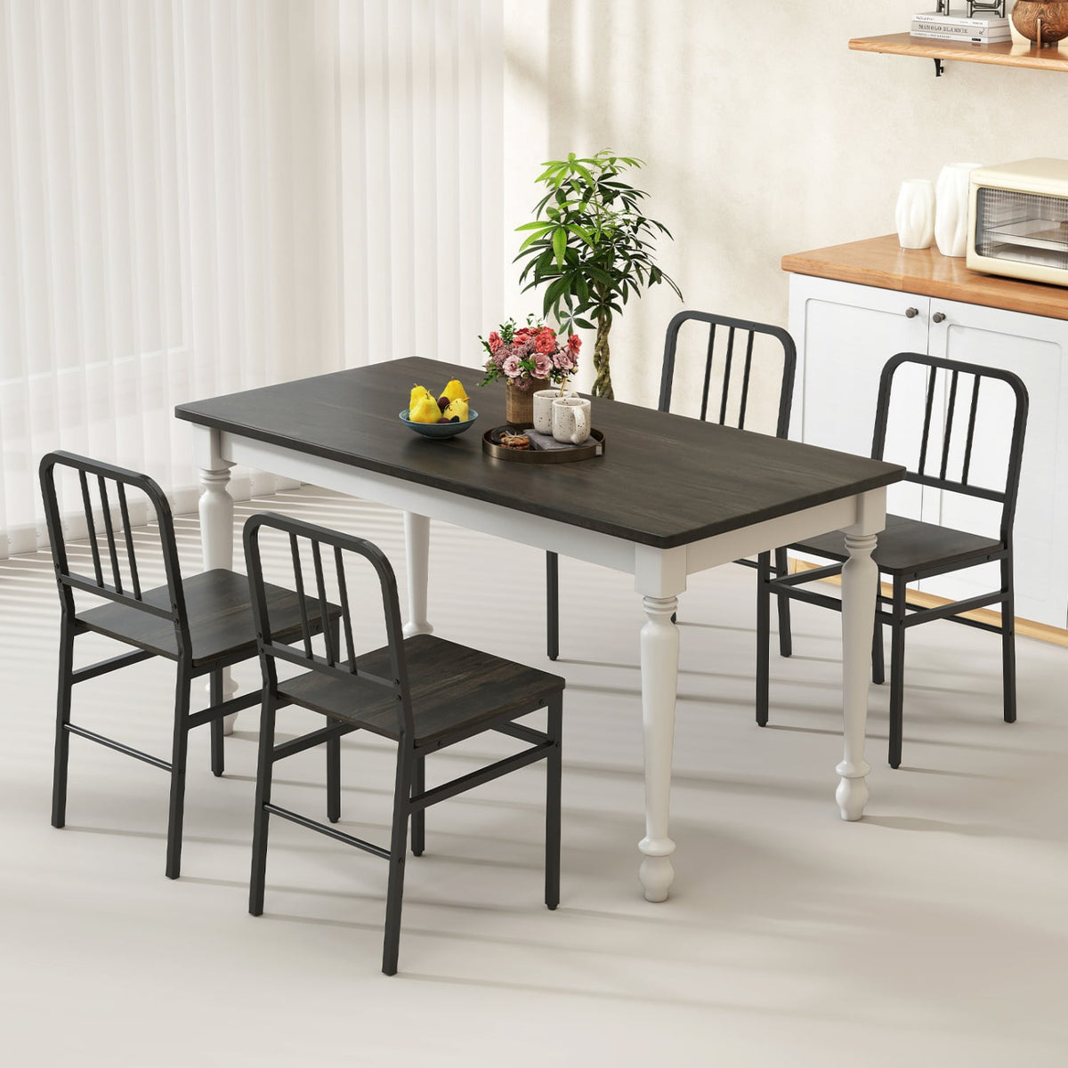 Dining Chairs Set of 4 with Slatted Backrest & Metal Frame and Wooden Seat-Gray-Dining Chairs-DECOROLALA
