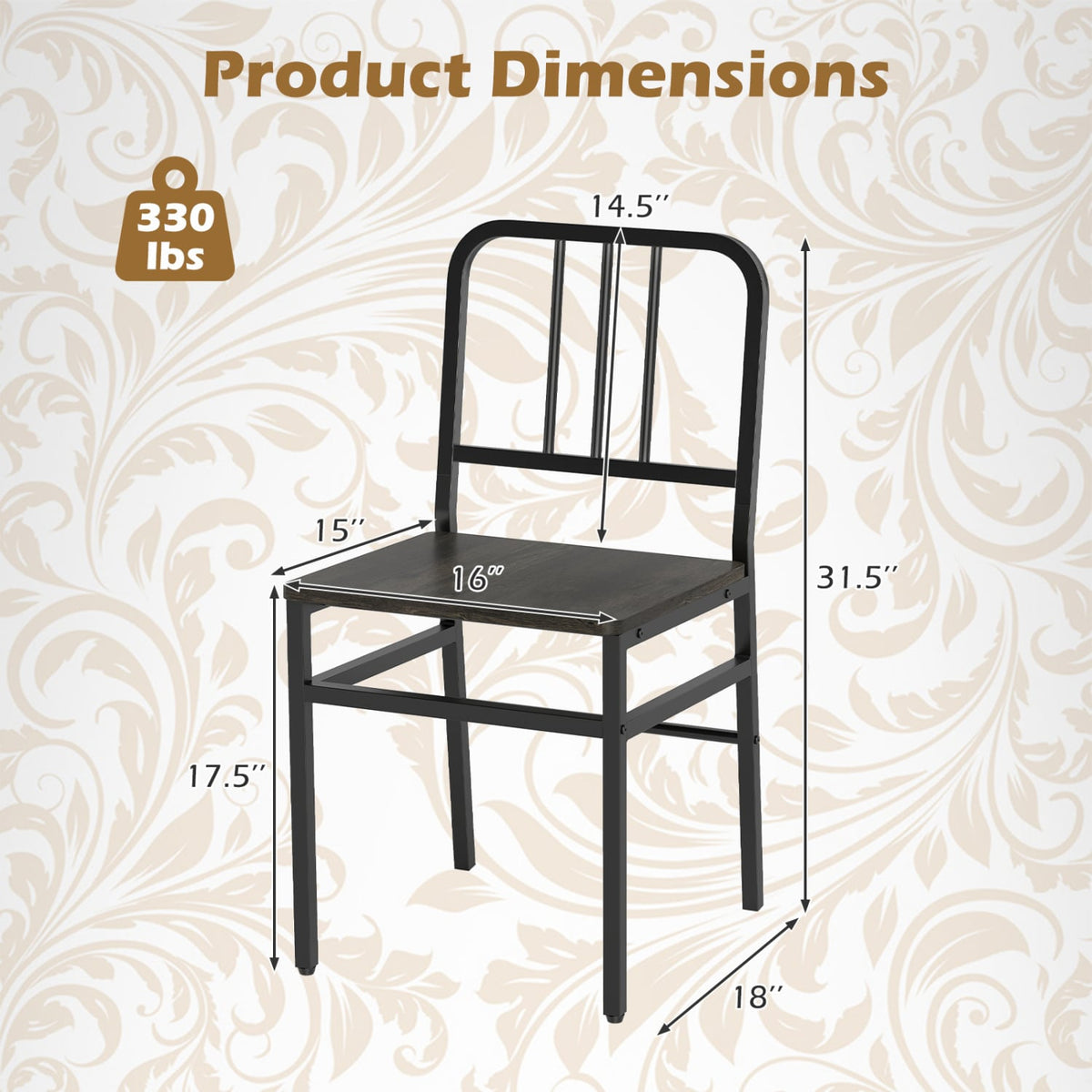 Dining Chairs Set of 4 with Slatted Backrest & Metal Frame and Wooden Seat-Gray-Dining Chairs-DECOROLALA