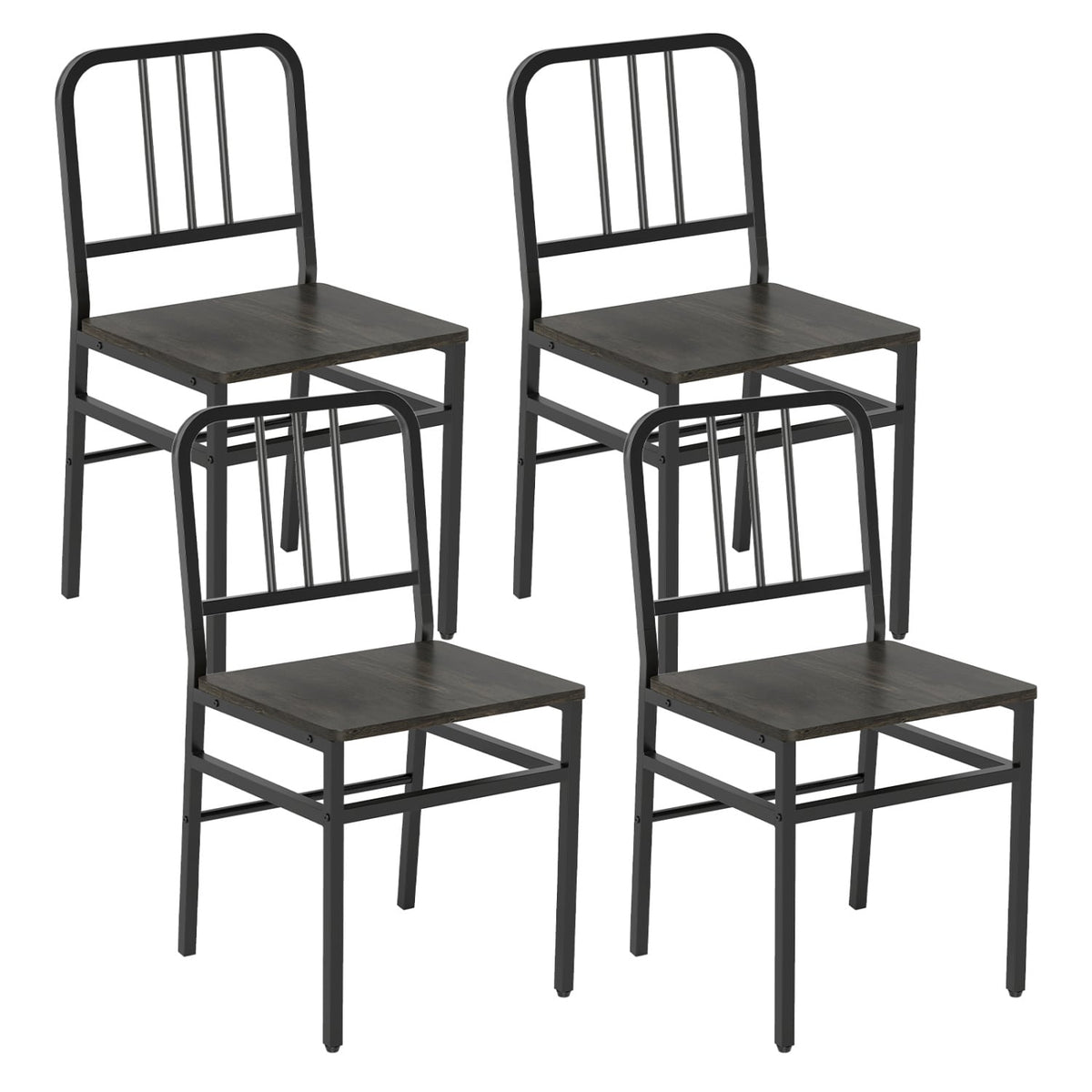 Dining Chairs Set of 4 with Slatted Backrest & Metal Frame and Wooden Seat-Gray-Dining Chairs-DECOROLALA