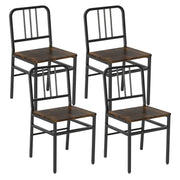 Dining Chairs Set of 4 with Slatted Backrest & Metal Frame and Wooden Seat-Rustic Brown-Dining Chairs-DECOROLALA