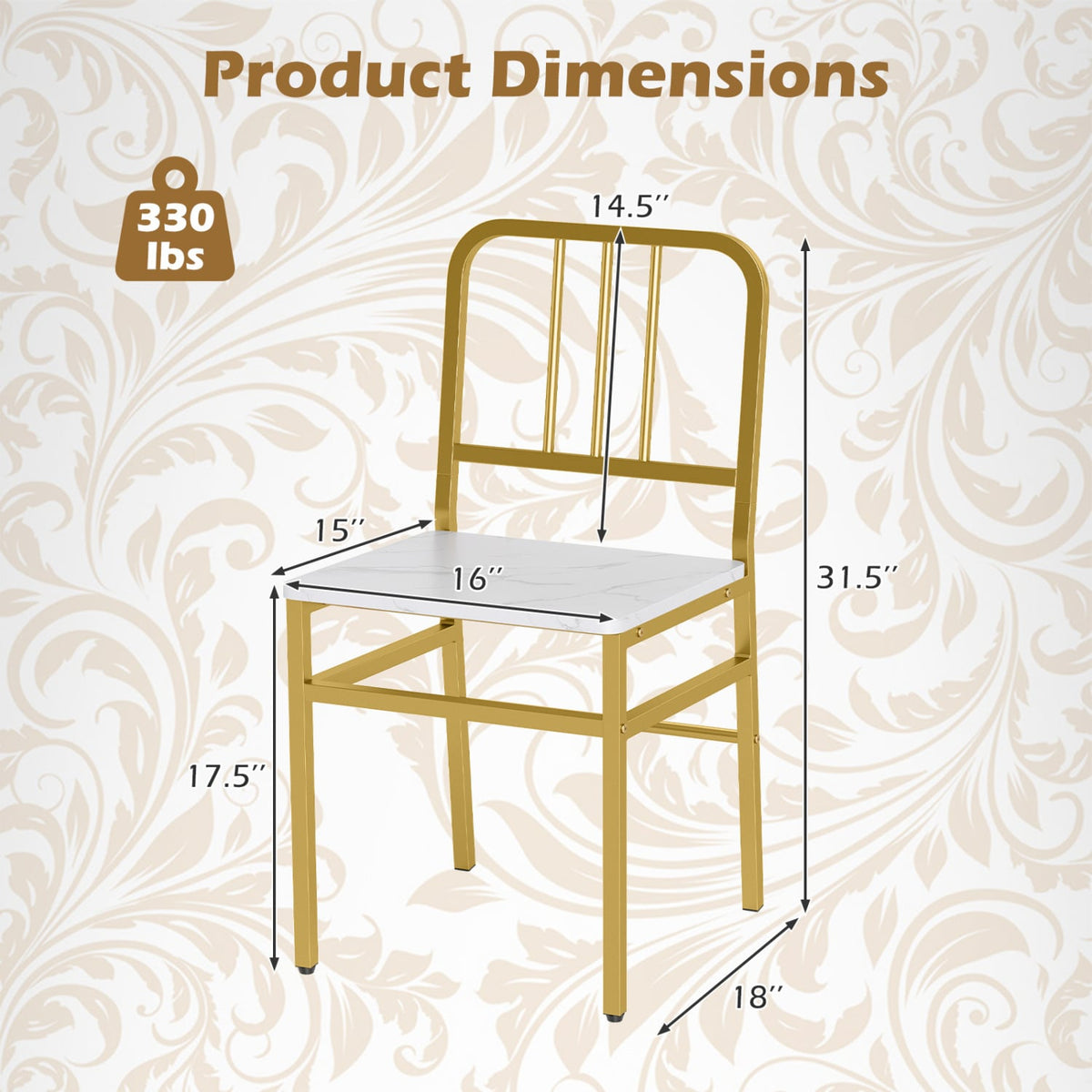 Dining Chairs Set of 4 with Slatted Backrest & Metal Frame and Wooden Seat-White-Dining Chairs-DECOROLALA