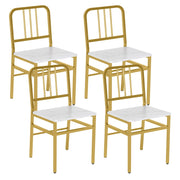 Dining Chairs Set of 4 with Slatted Backrest & Metal Frame and Wooden Seat-White-Dining Chairs-DECOROLALA