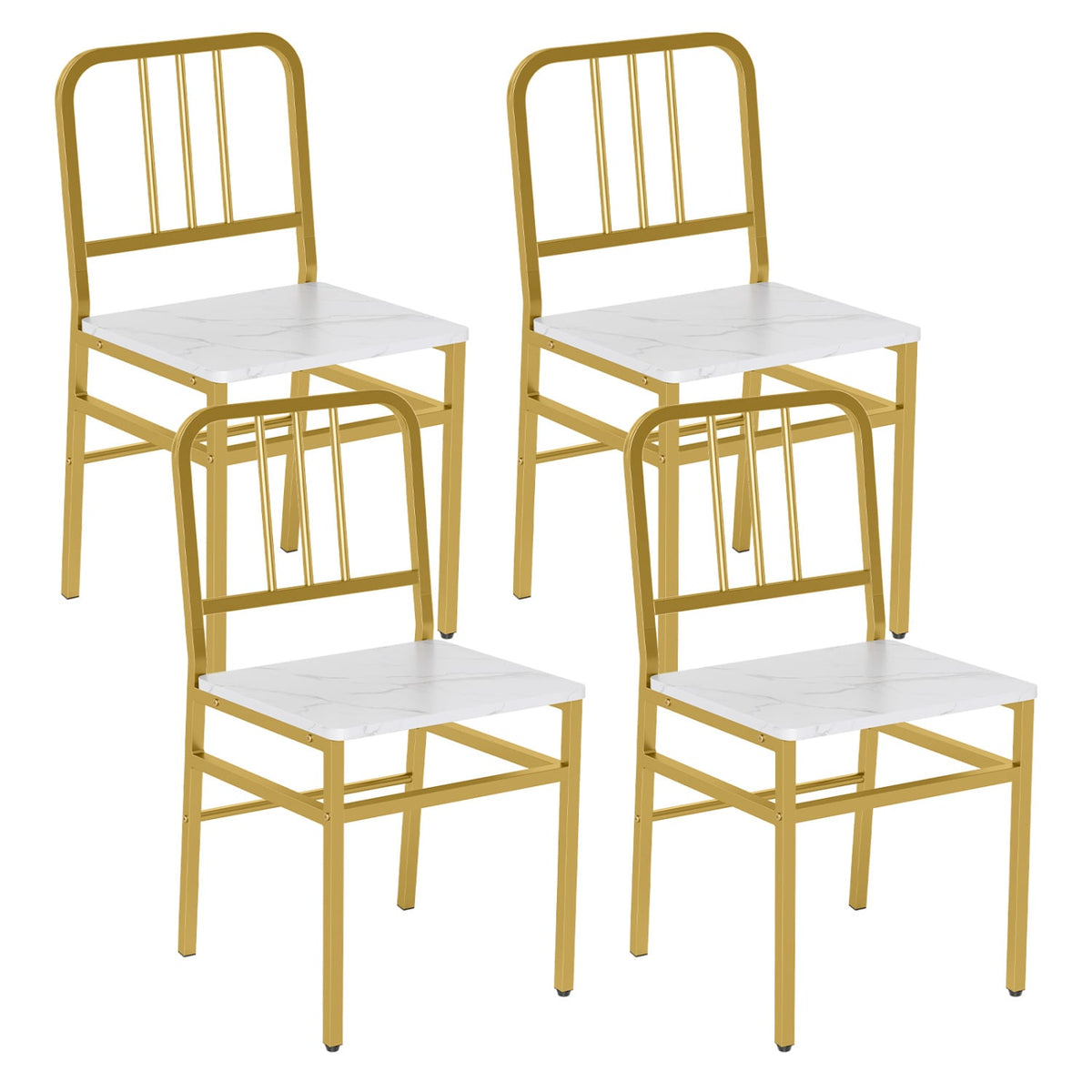 Dining Chairs Set of 4 with Slatted Backrest & Metal Frame and Wooden Seat-White-Dining Chairs-DECOROLALA