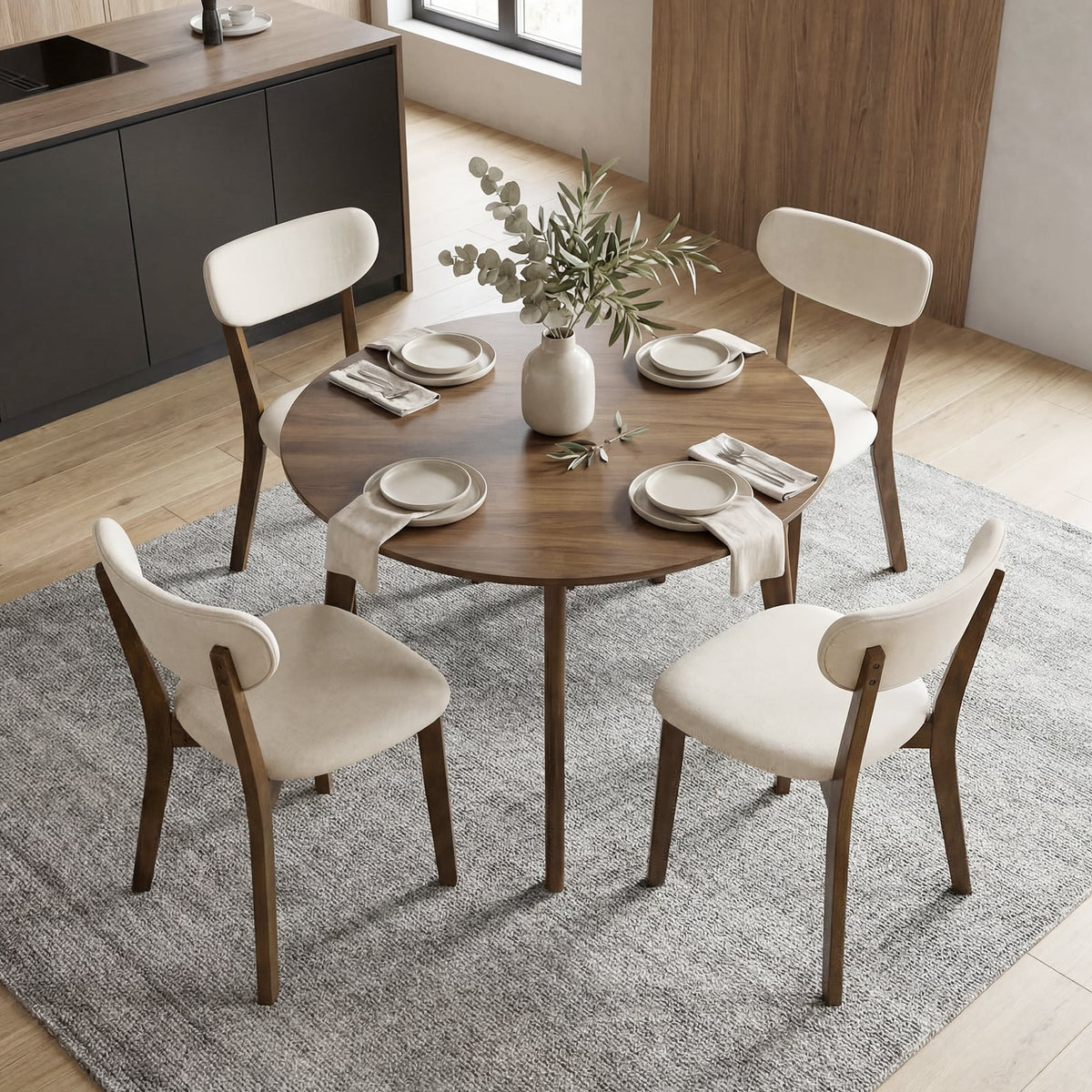 Dining Chairs Set of 4 with Solid Rubber Wood Frame-White-Dining Chairs-DECOROLALA