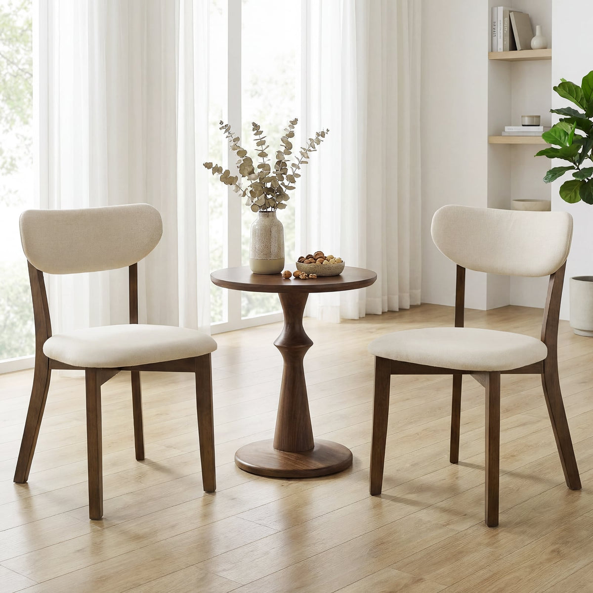 Dining Chairs Set of 4 with Solid Rubber Wood Frame-White-Dining Chairs-DECOROLALA