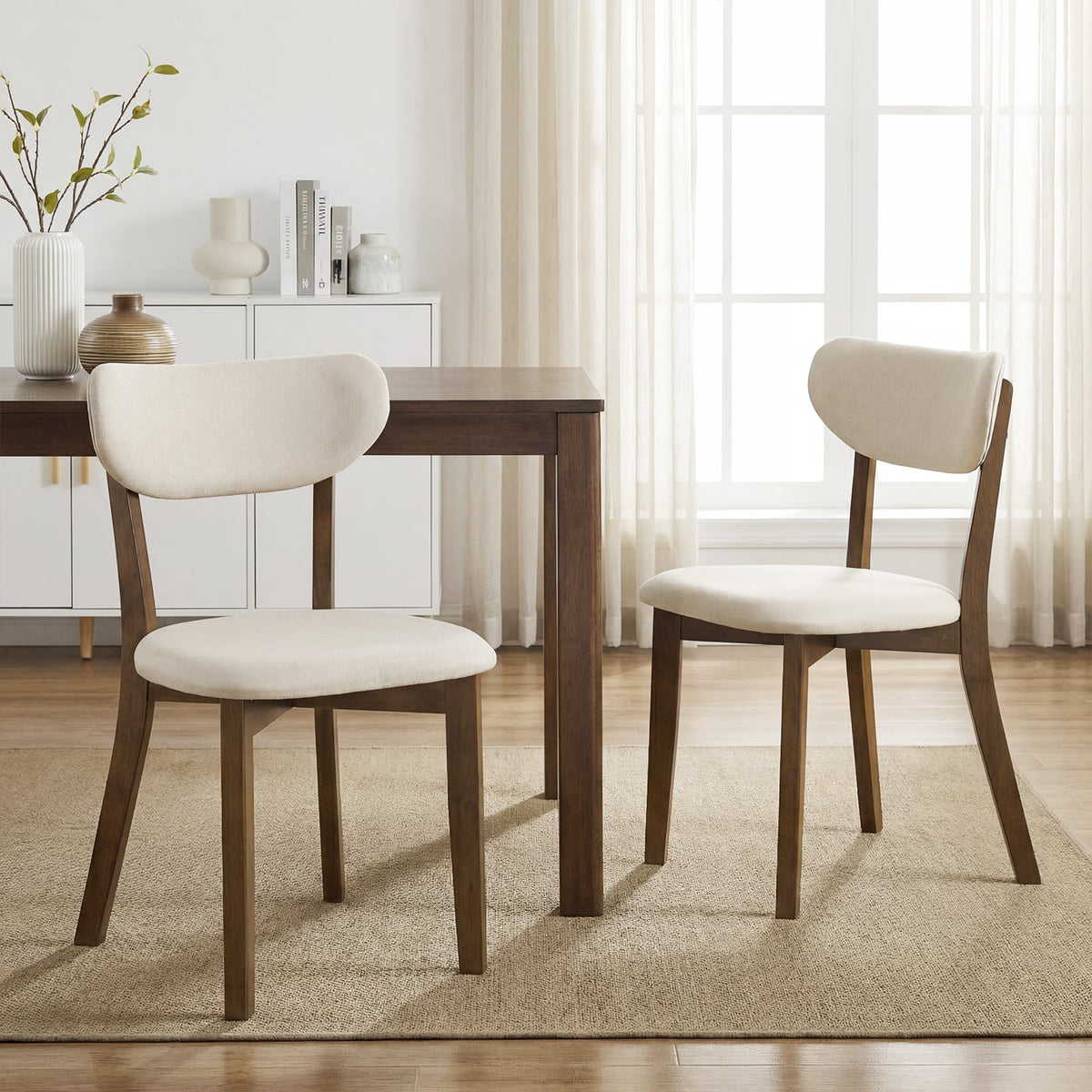 Dining Chairs Set of 4 with Solid Rubber Wood Frame-White-Dining Chairs-DECOROLALA