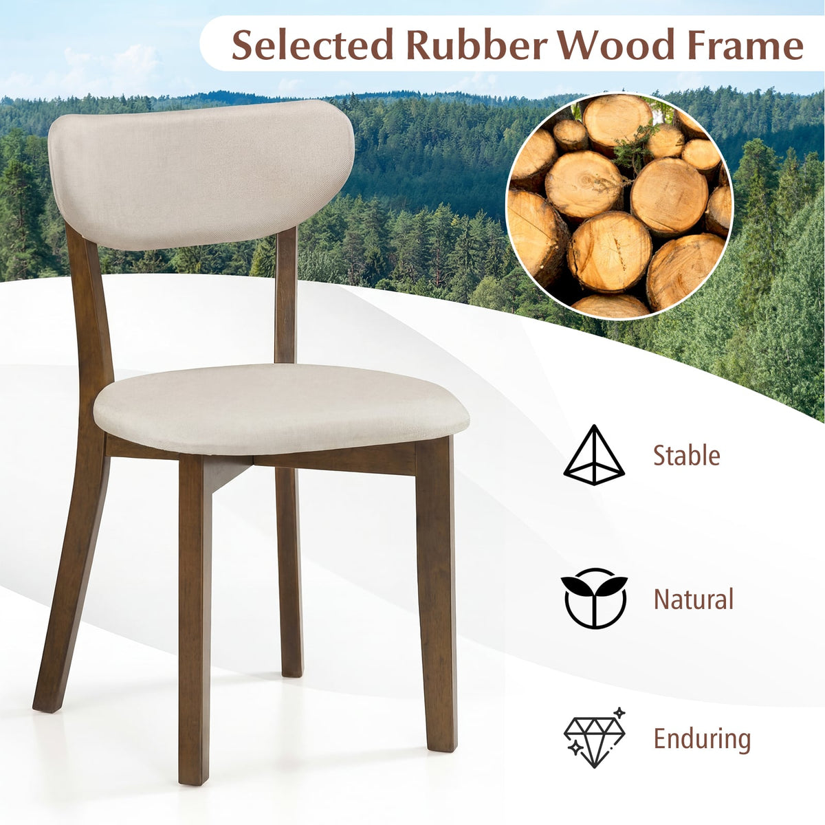 Dining Chairs Set of 4 with Solid Rubber Wood Frame-White-Dining Chairs-DECOROLALA