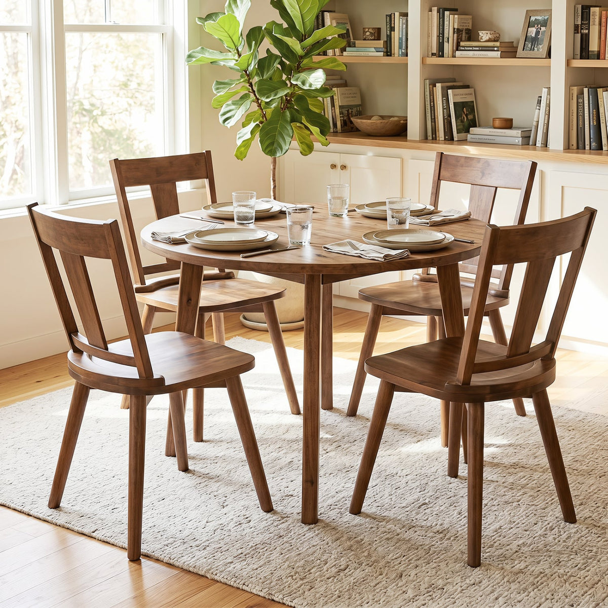 Dining Chairs Set of 4 with Solid Wood Backrest for Kitchen Dining Room-Walnut-Dining Chairs-DECOROLALA