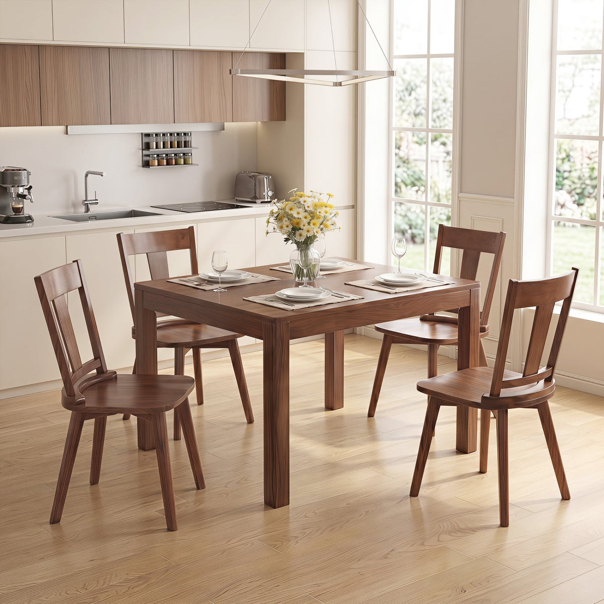Dining Chairs Set of 4 with Solid Wood Backrest for Kitchen Dining Room-Walnut-Dining Chairs-DECOROLALA