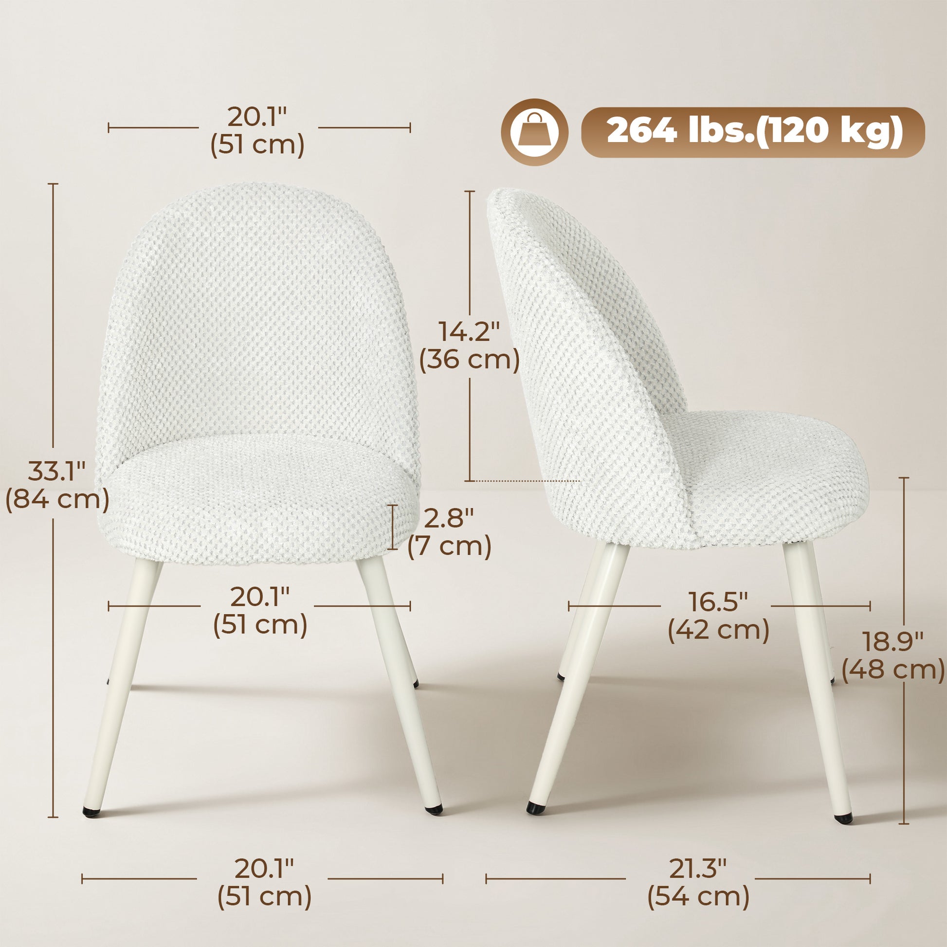 Dining Chairs Velvet Fabric Upholstered Kitchen Chairs Metal Legs Set of 2, Dining Room, Home, White-Home Furnishings > Kitchen & Dining Furniture > Dining Chairs-DECOROLALA
