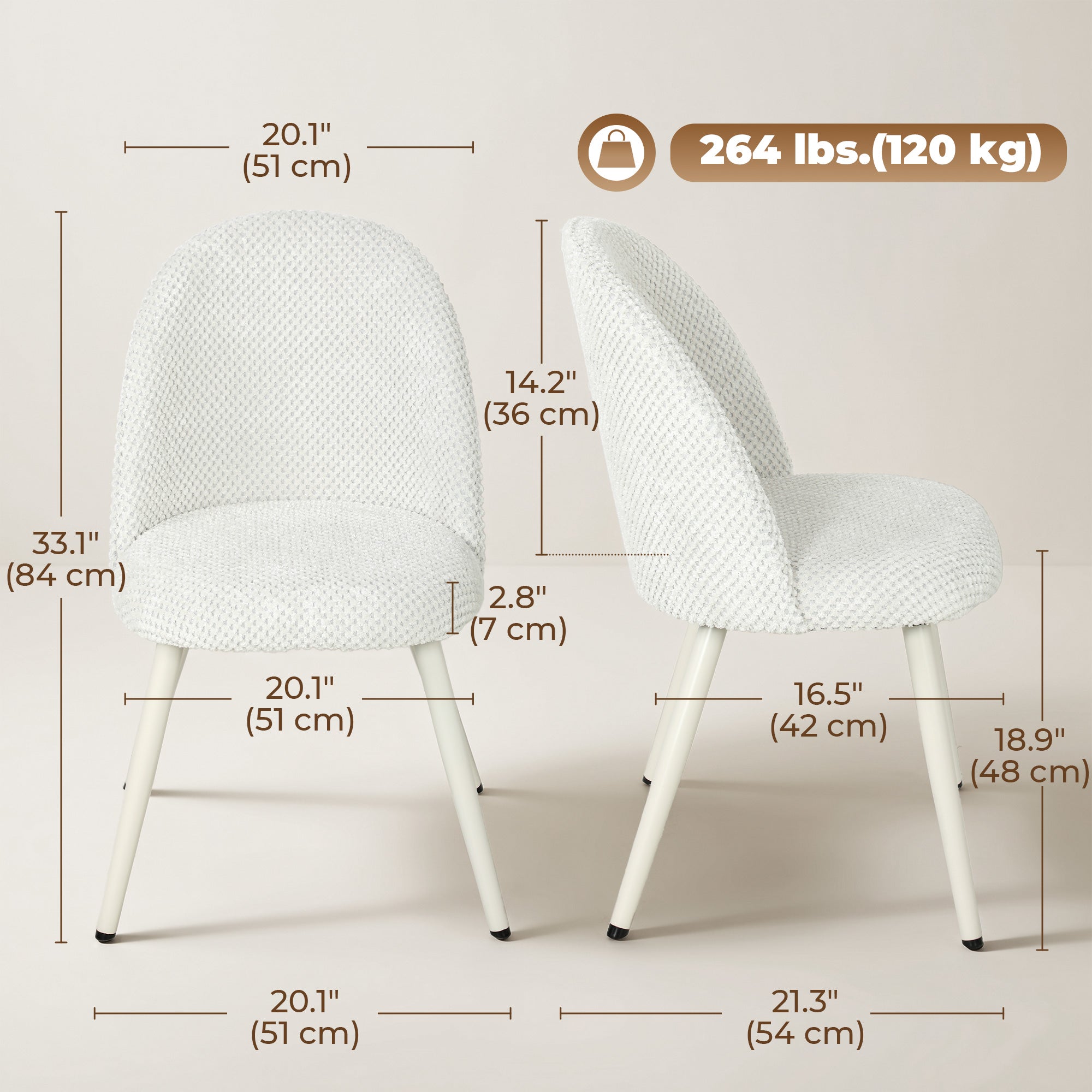 Dining Chairs Velvet Fabric Upholstered Kitchen Chairs Metal Legs Set of 2, Dining Room, Home, White-Home Furnishings > Kitchen & Dining Furniture > Dining Chairs-DECOROLALA
