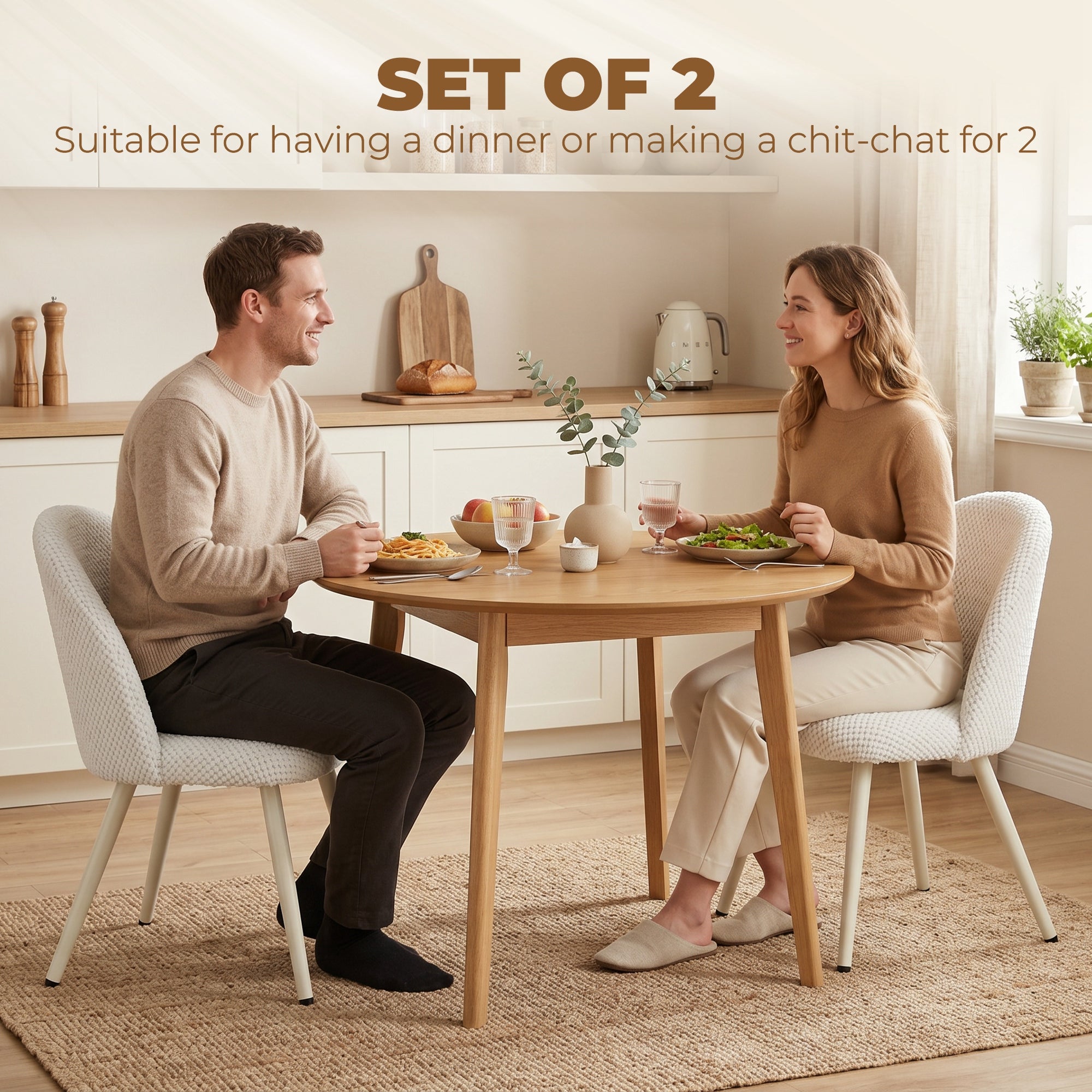Dining Chairs Velvet Fabric Upholstered Kitchen Chairs Metal Legs Set of 2, Dining Room, Home, White-Home Furnishings > Kitchen & Dining Furniture > Dining Chairs-DECOROLALA