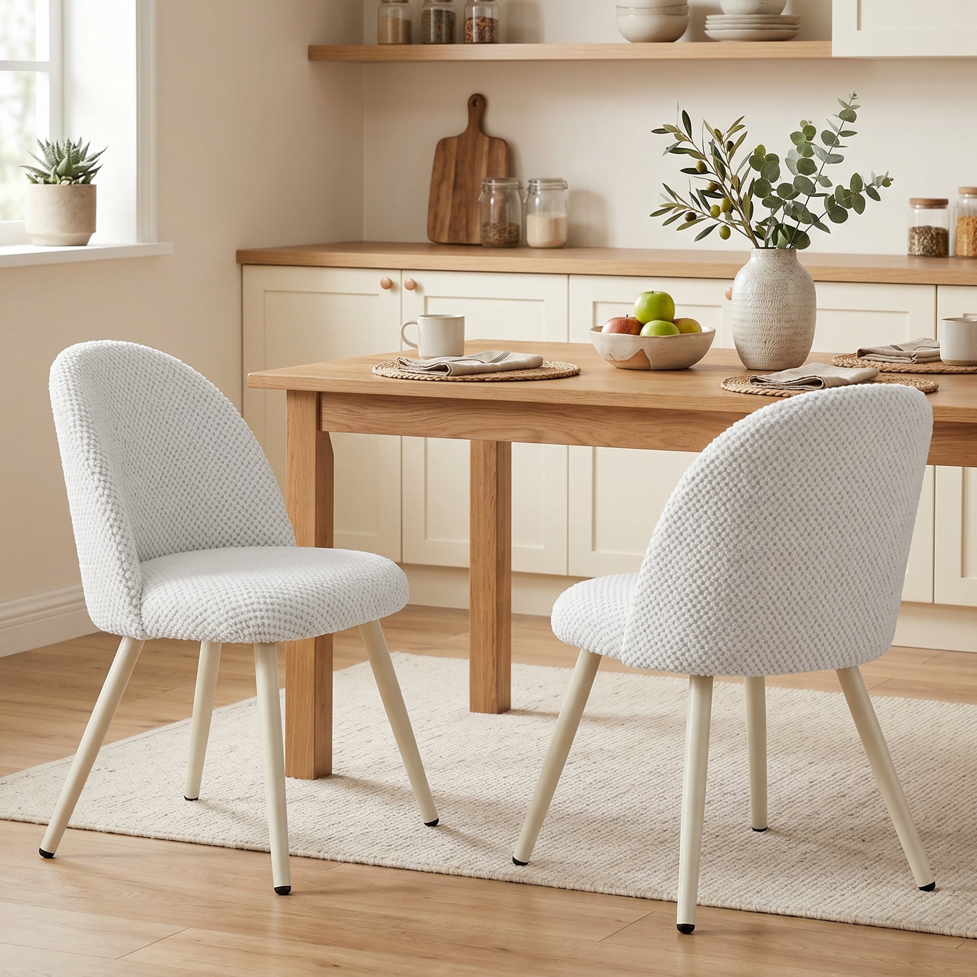 Dining Chairs Velvet Fabric Upholstered Kitchen Chairs Metal Legs Set of 2, Dining Room, Home, White-Home Furnishings > Kitchen & Dining Furniture > Dining Chairs-DECOROLALA