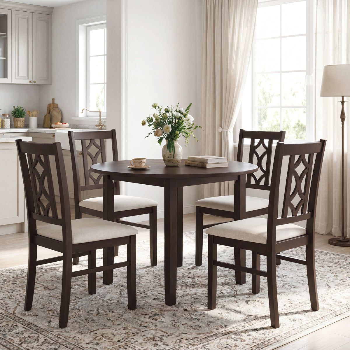 Dining Room Chairs Set of 2 Rubber Wood Dining Chairs with Hollowed Backrest-Brown-Dining Chairs-DECOROLALA