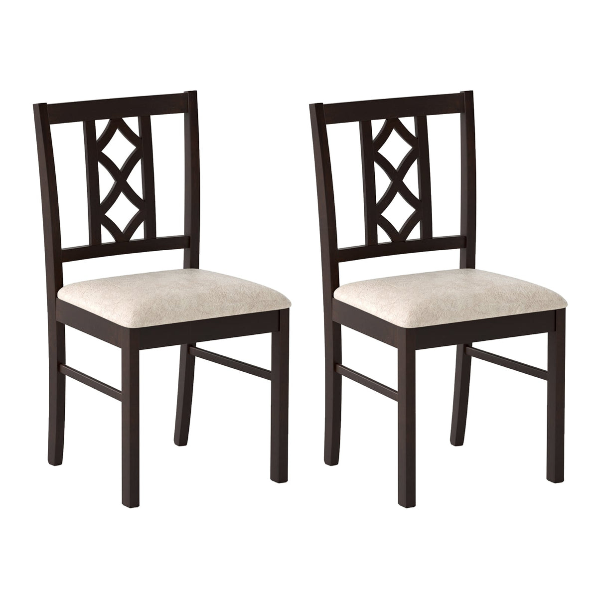 Dining Room Chairs Set of 2 Rubber Wood Dining Chairs with Hollowed Backrest-Brown-Dining Chairs-DECOROLALA