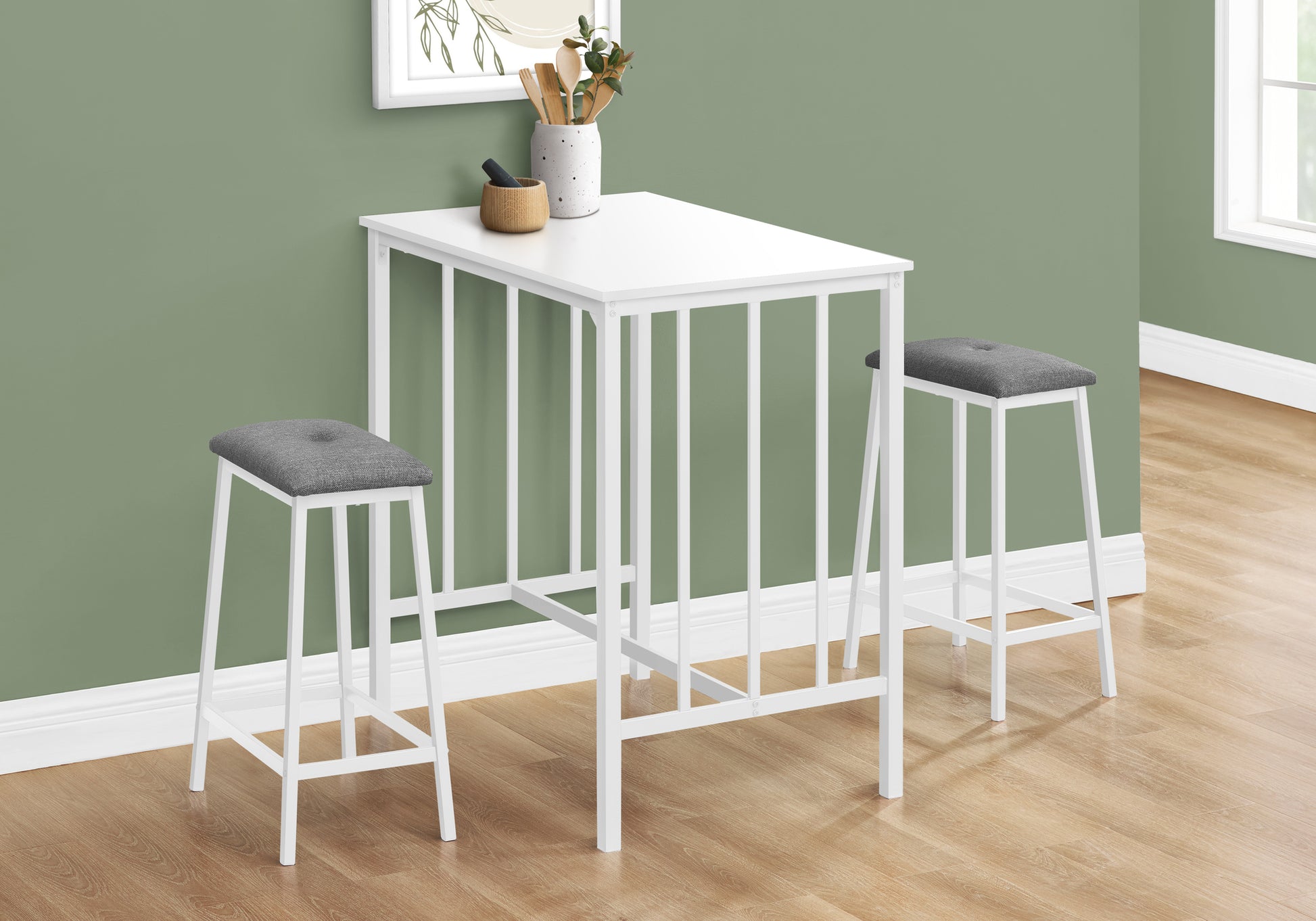 Dining Set - 3pcs Counter Height / Black Metal-Dining Set-DECOROLALA