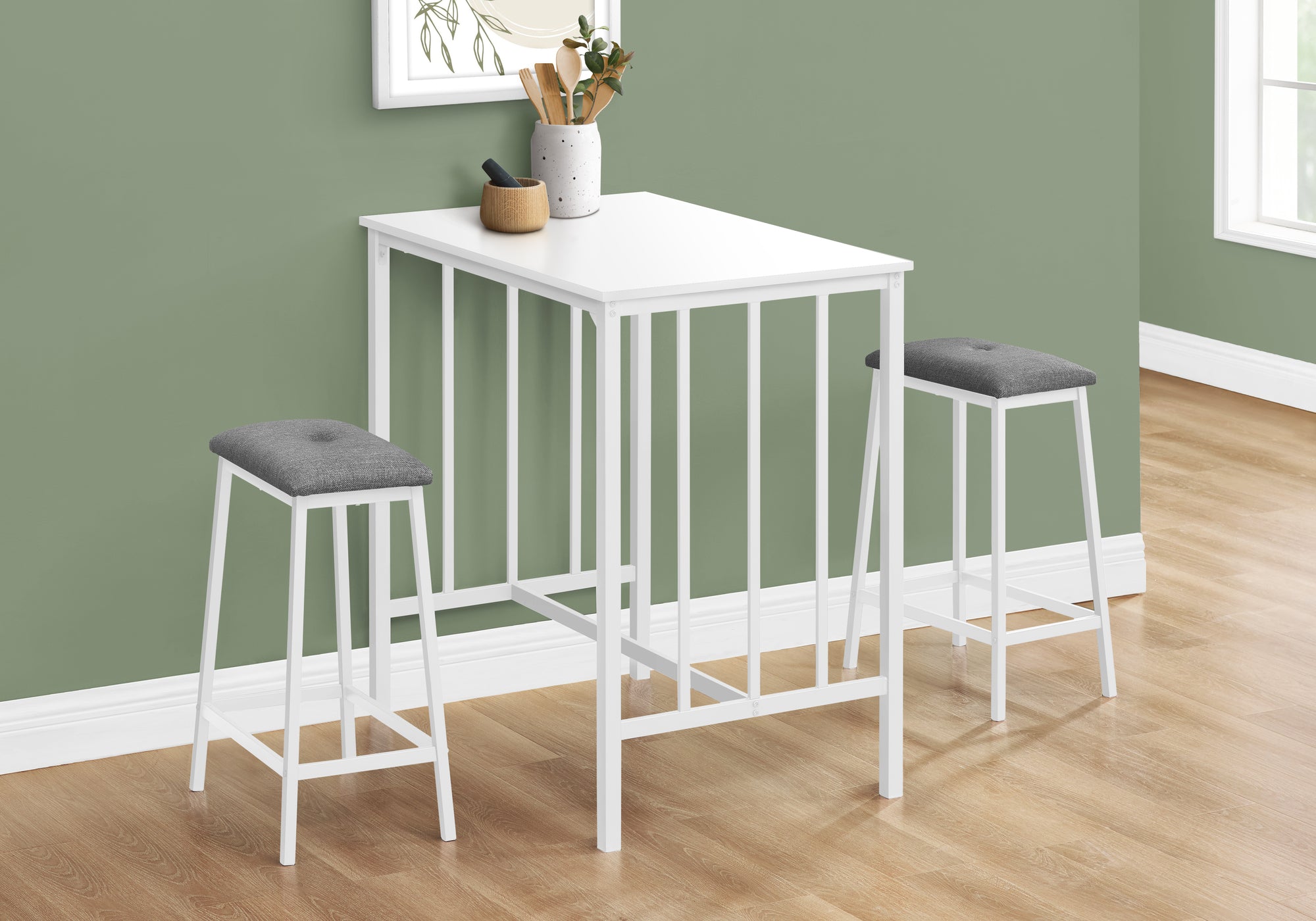 Dining Set - 3pcs Counter Height / Black Metal-Dining Set-DECOROLALA