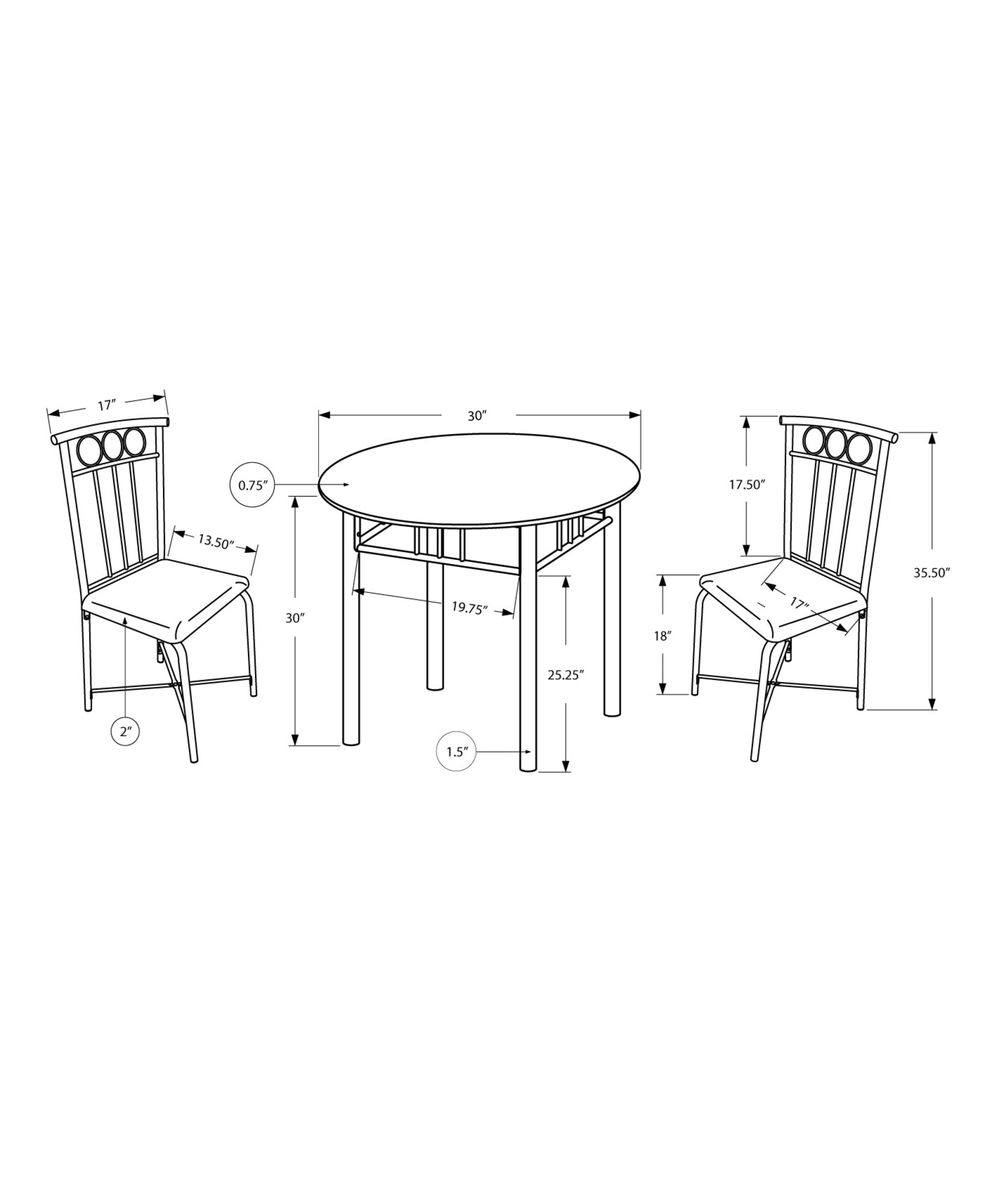 Dining Set - 3pcs Set / Black Metal And Top-Dining Set-DECOROLALA