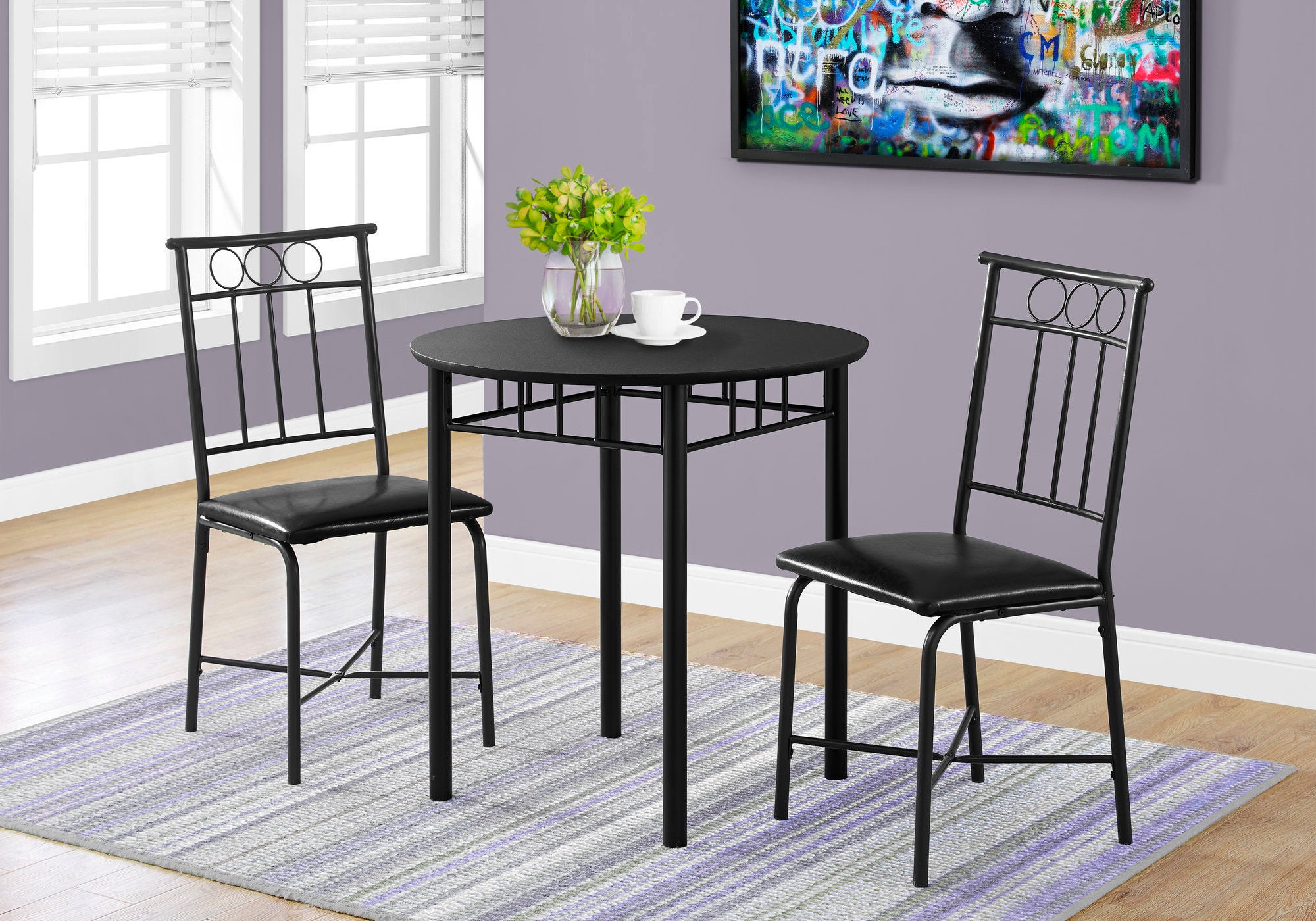 Dining Set - 3pcs Set / Black Metal And Top-Dining Set-DECOROLALA