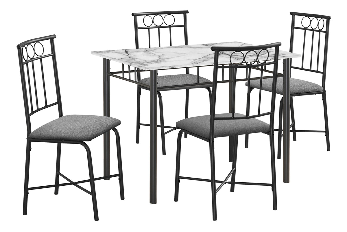 Dining Set 5-Piece 40" Marble Top Black Metal-Dining Room Sets-DECOROLALA