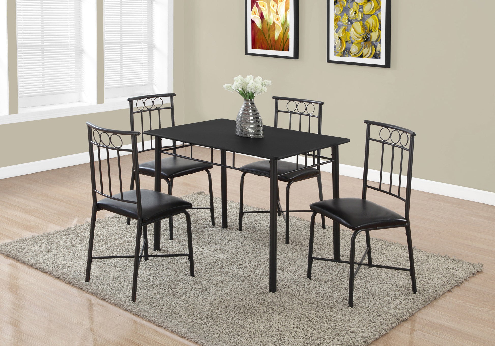 Dining Set 5-Piece 40" Marble Top Black Metal-Dining Set-DECOROLALA