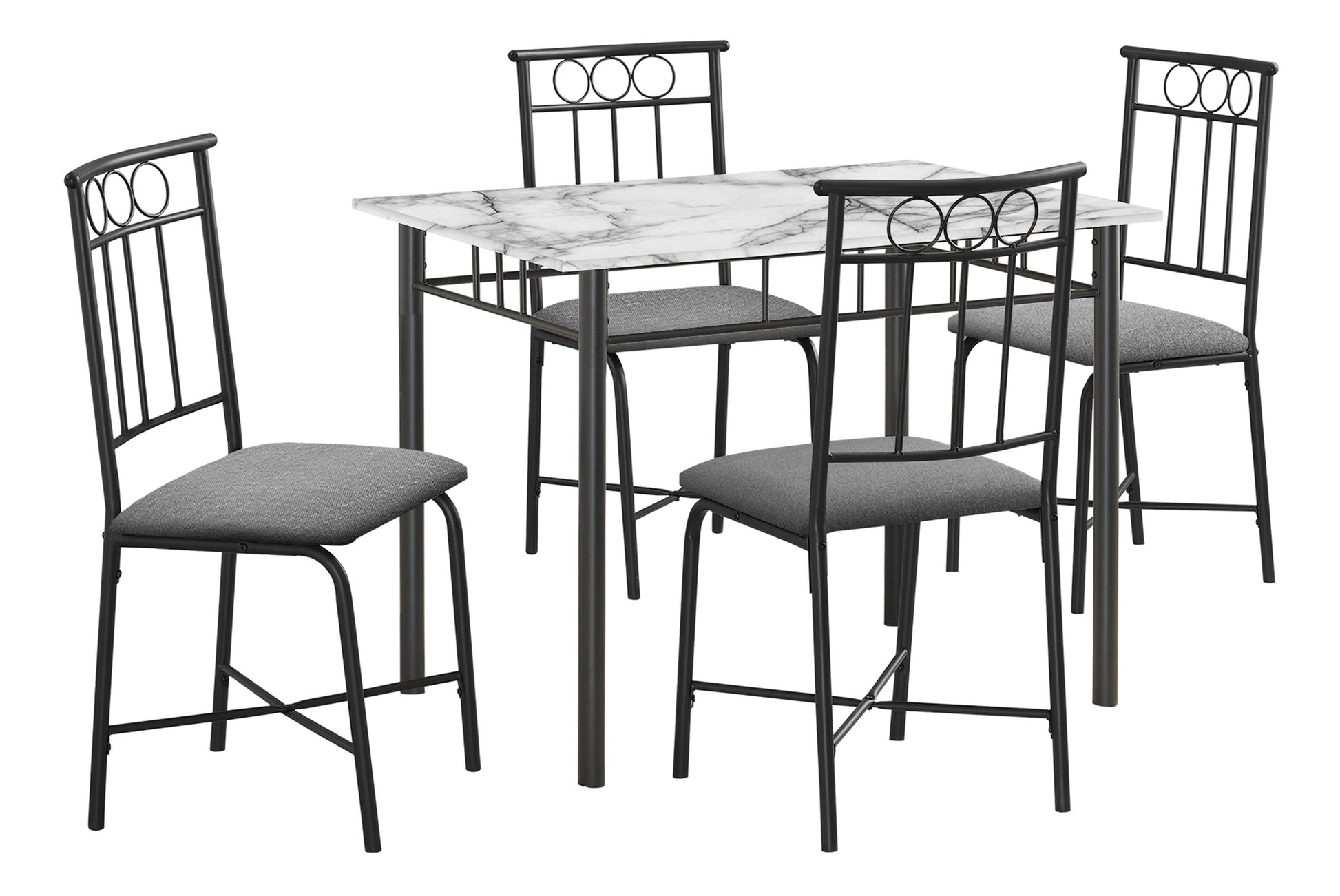 Dining Set 5-Piece 40" Marble Top Black Metal-Dining Set-DECOROLALA