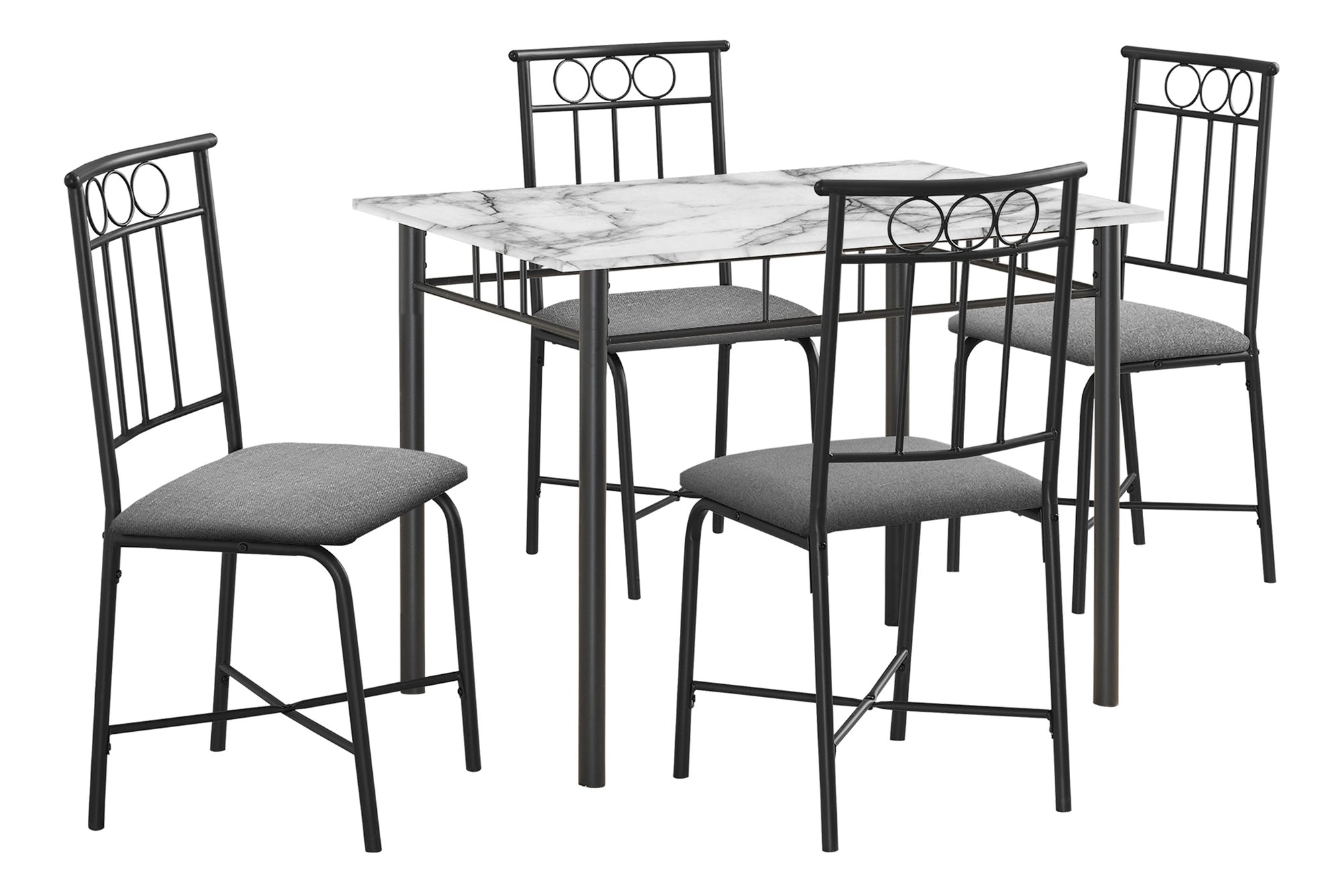 Dining Set 5-Piece 40" Marble Top Black Metal-Dining Set-DECOROLALA