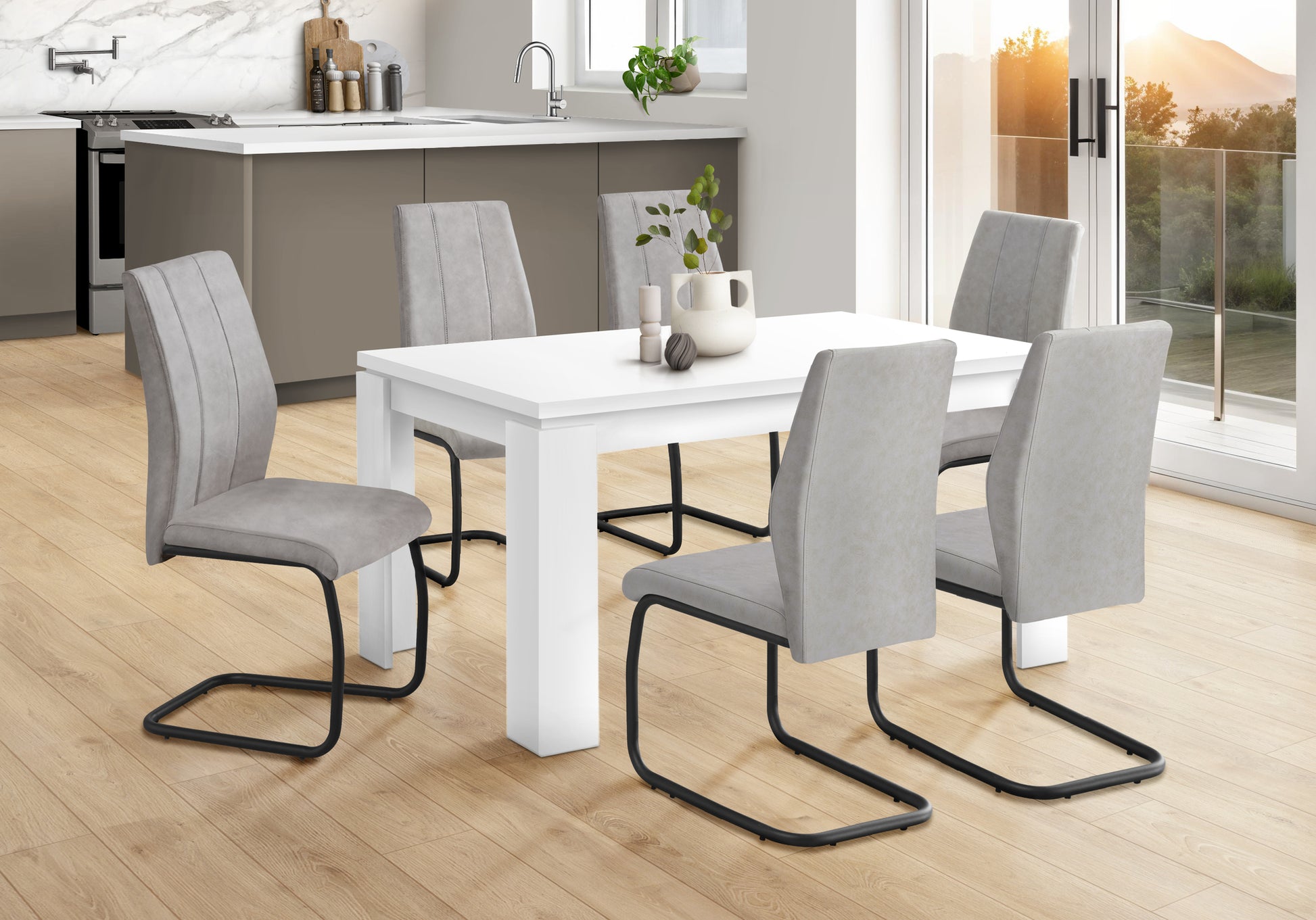 Dining Table 60" x 36" White Wood-Dining Chair-DECOROLALA