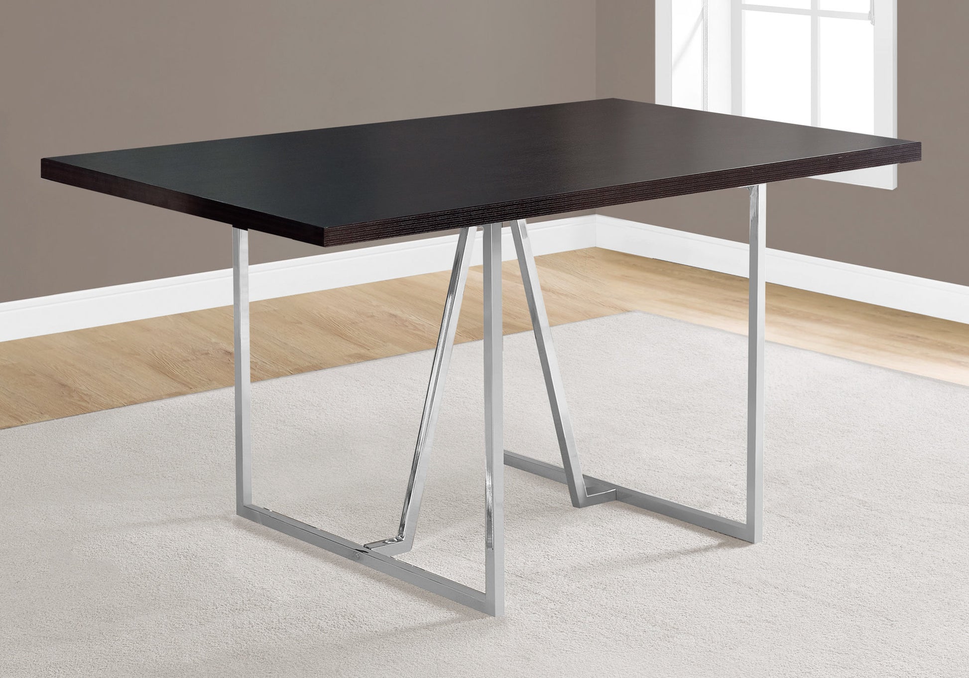 Dining Table 60"L x 36"W Espresso Chrome Metal-Dining Table-DECOROLALA
