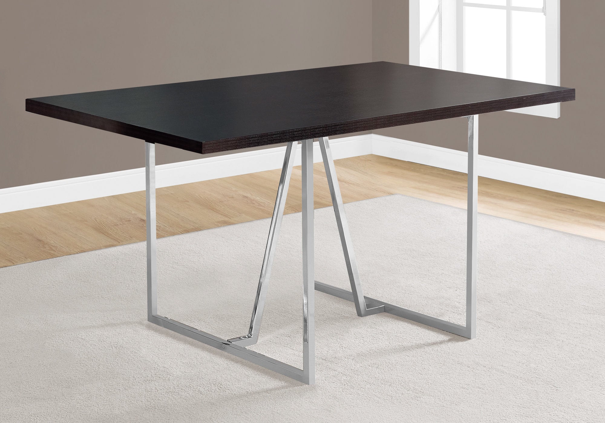 Dining Table 60"L x 36"W Espresso Chrome Metal-Dining Table-DECOROLALA