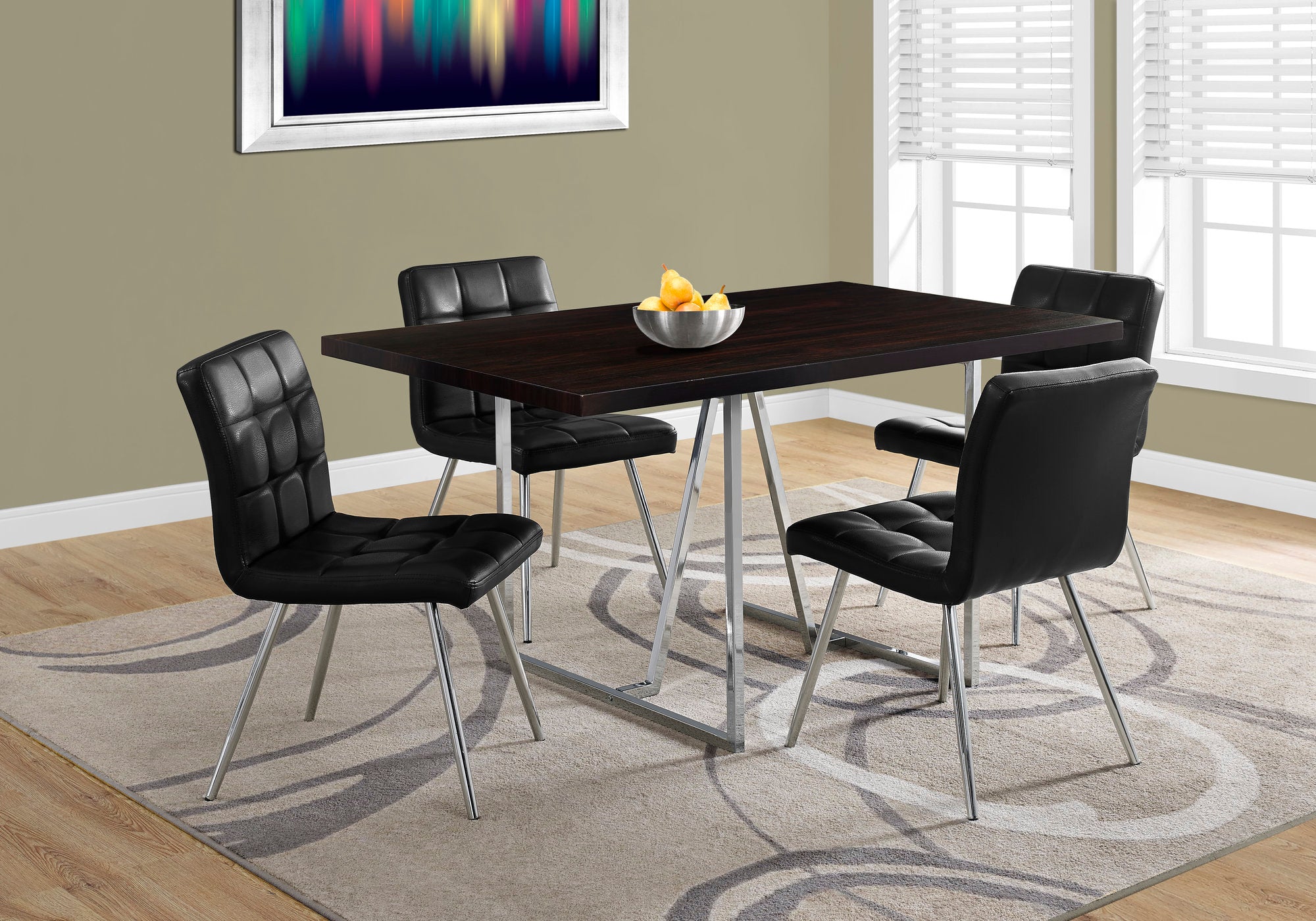 Dining Table 60"L x 36"W Espresso Chrome Metal-Dining Table-DECOROLALA