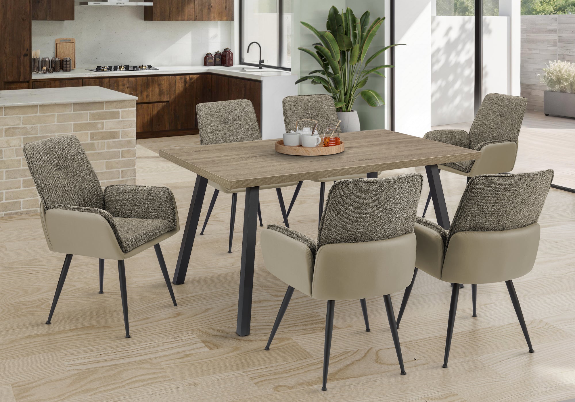 Dining Table 60"X 36" Grey Wood Laminate Black Metal-Dining Table-DECOROLALA
