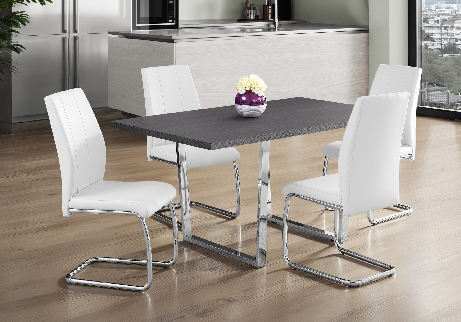 Dining Table 60"x36" Grey Cement Chrome Legs-Dining Chair-DECOROLALA