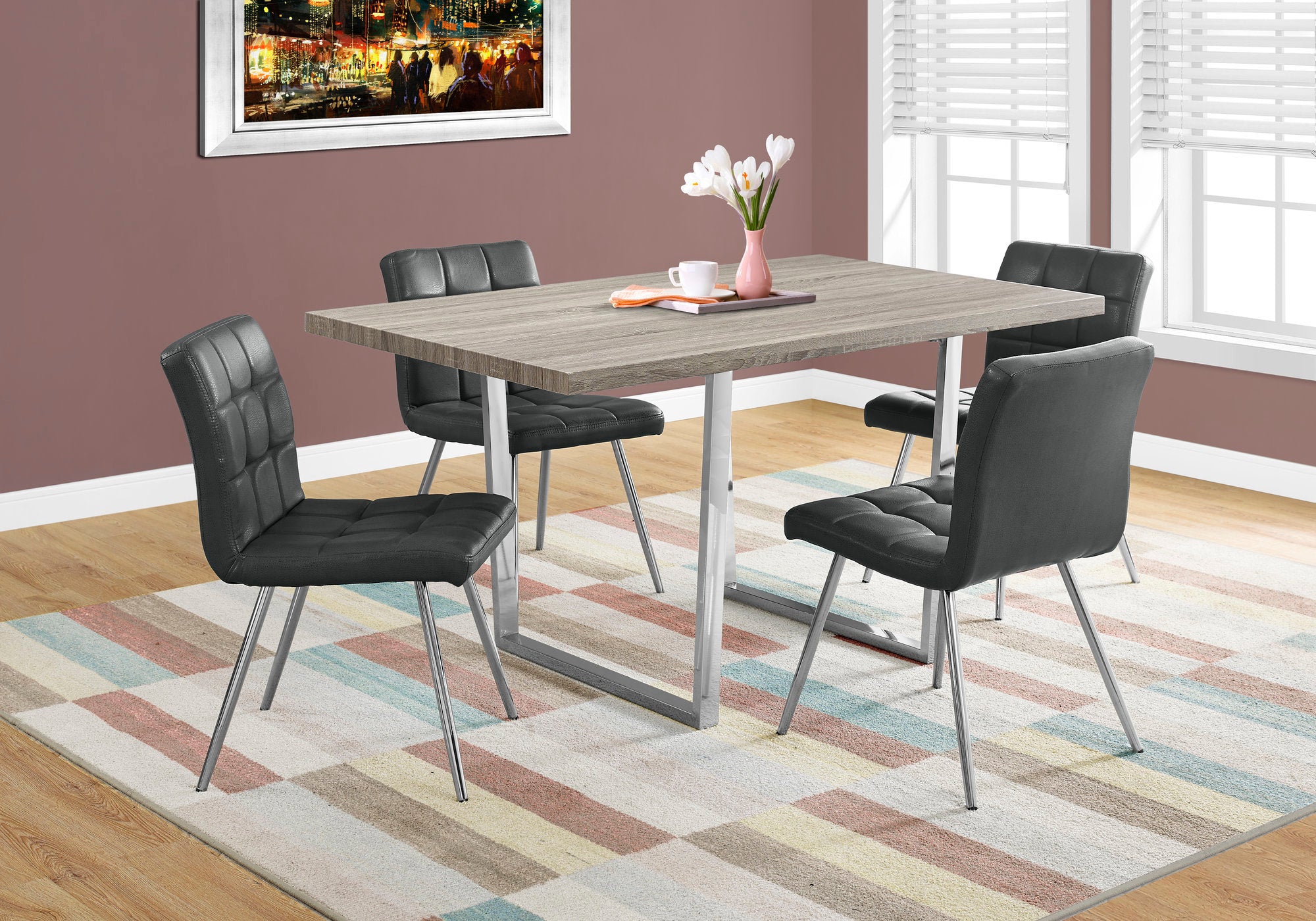 Dining Table 60"x36" Grey Cement Chrome Legs-Dining Chair-DECOROLALA