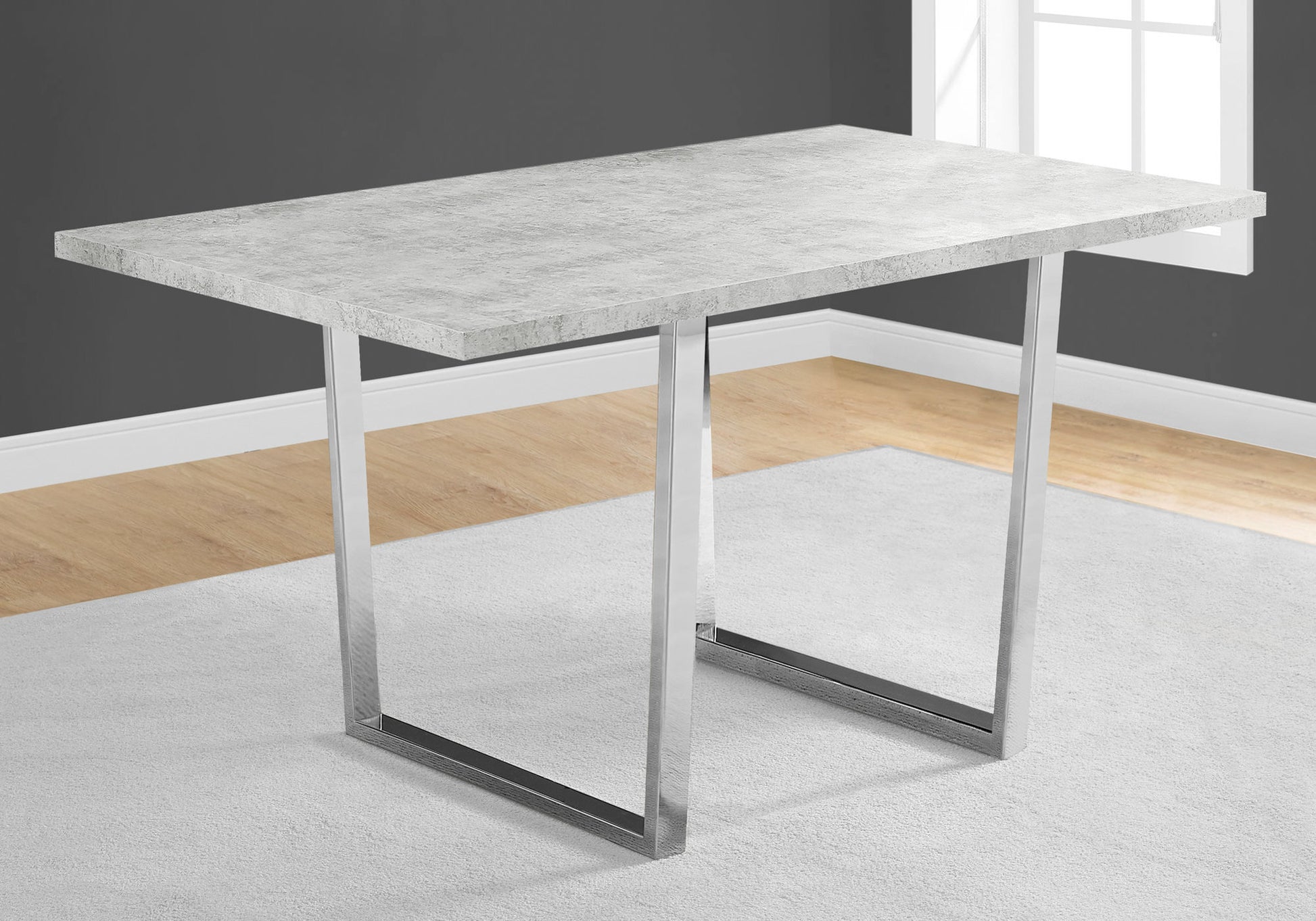 Dining Table 60"x36" Grey Cement Chrome Legs-Dining Chair-DECOROLALA