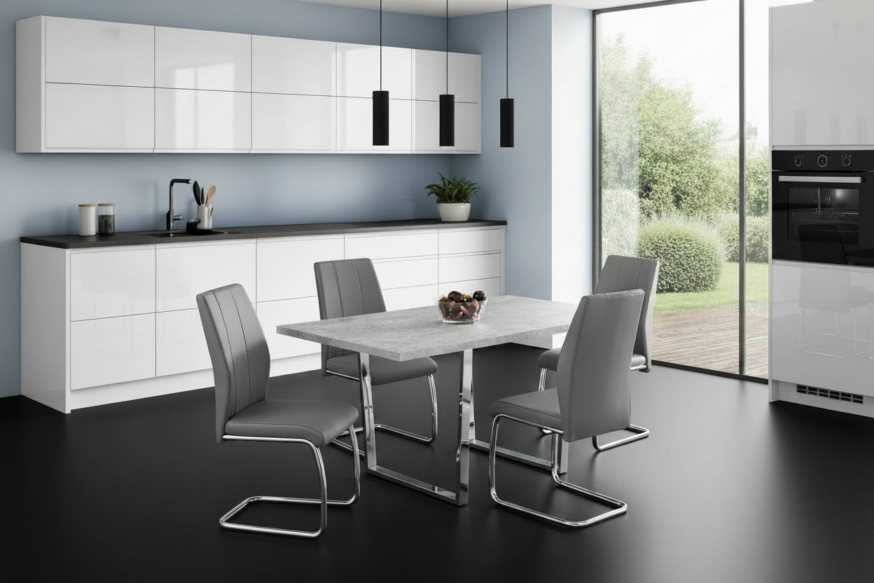 Dining Table 60"x36" Grey Cement Chrome Legs-Dining Chair-DECOROLALA